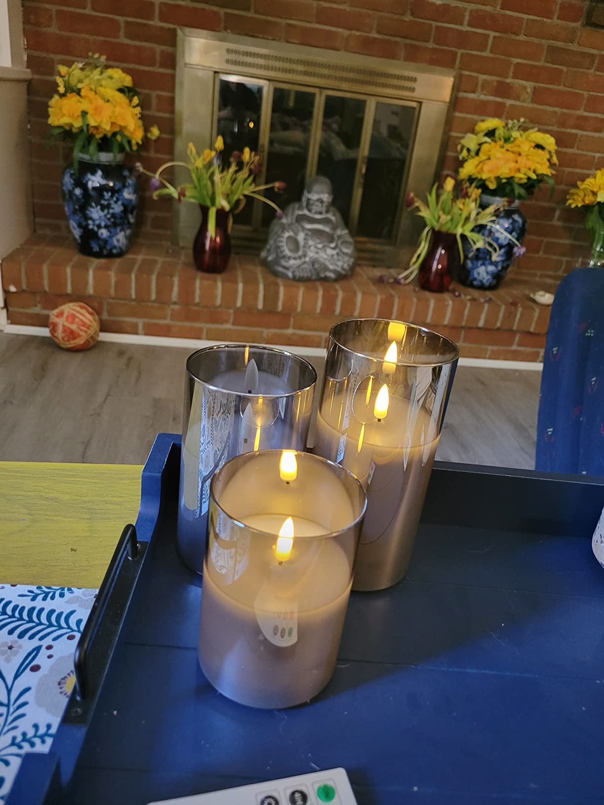 Eywamage Gold Glass Flameless Pillar Candles with Remote, Flickering Fall LED Candles Battery Operated Set of 3 customer photo 1