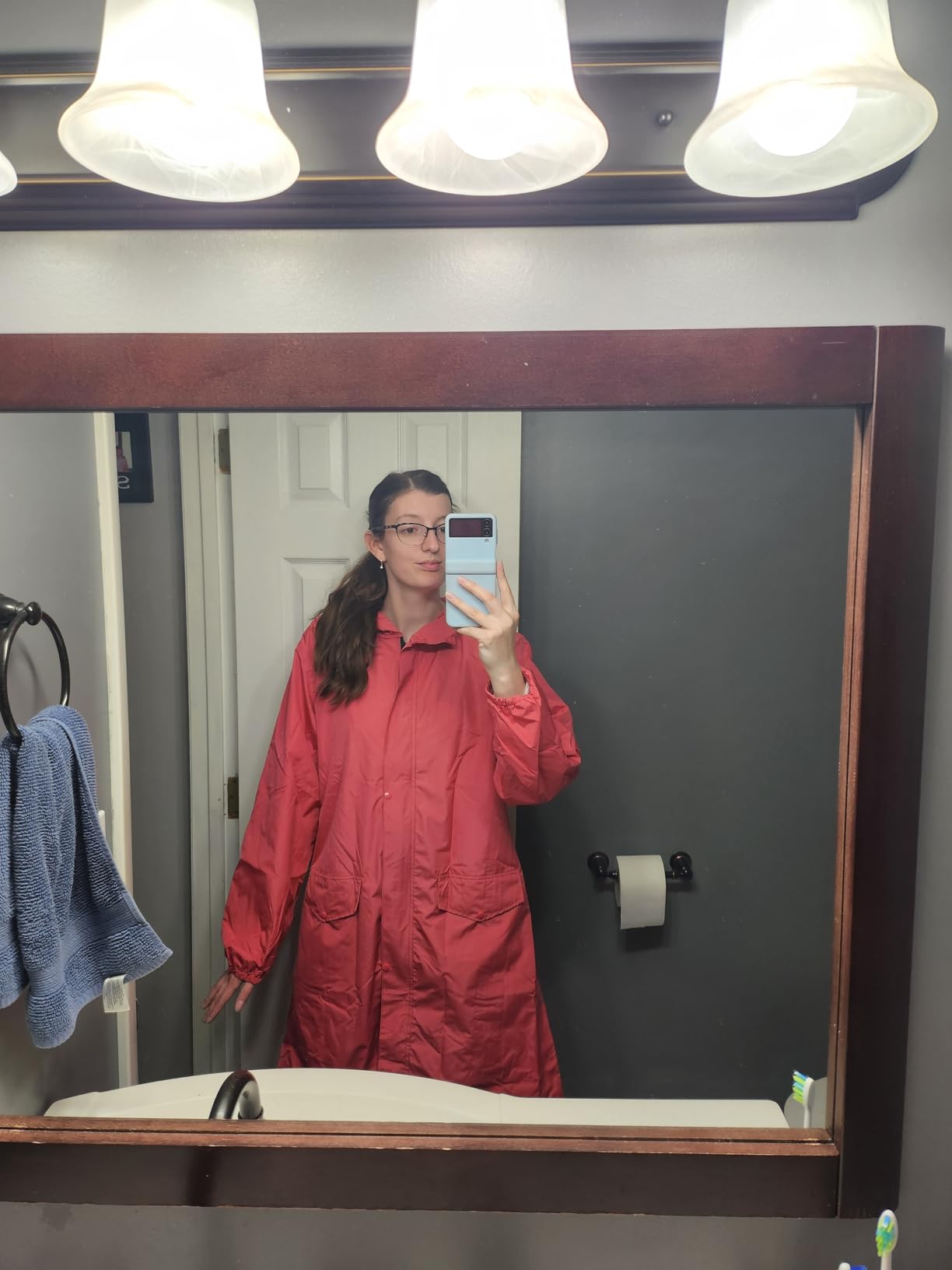 SaphiRose Women's Lightweight Packable Waterproof Long Rain Jacket customer photo 1