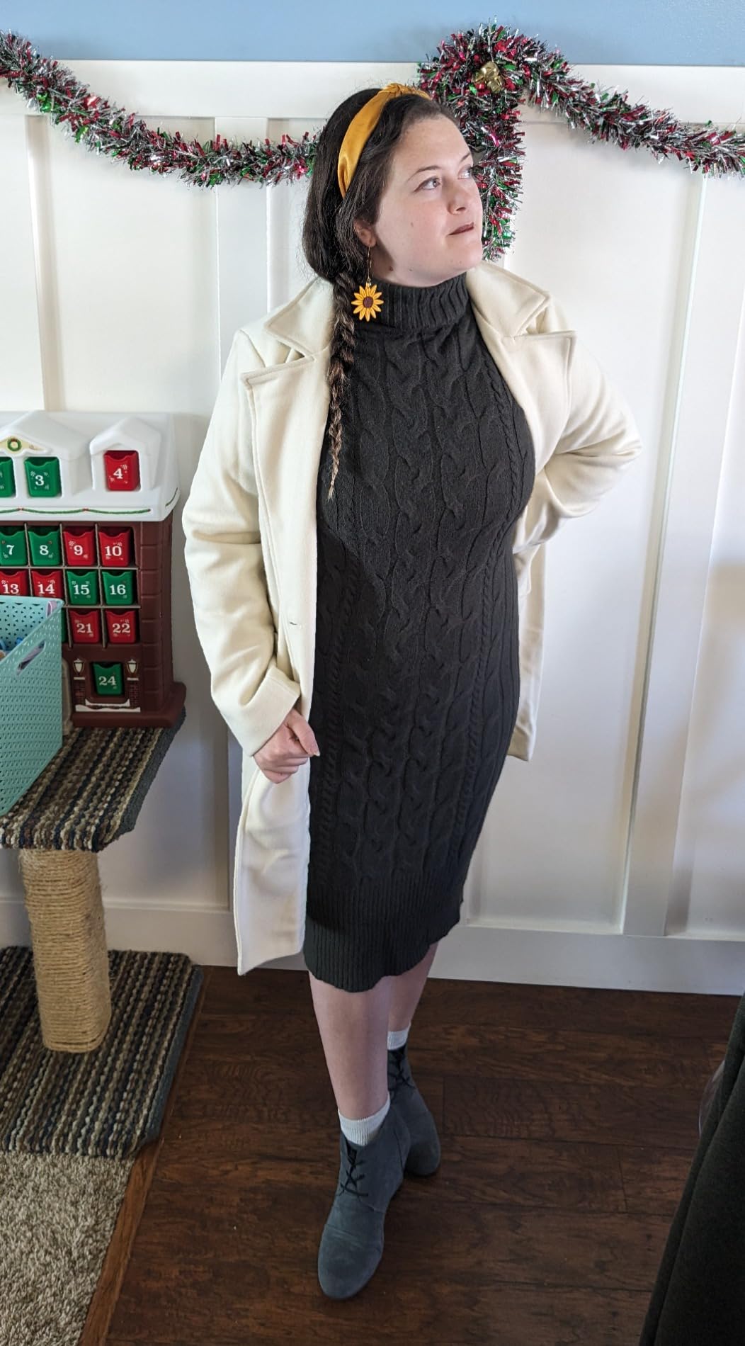chouyatou Women Elegant Notched Collar Double Breasted Wool Blend Over Coat customer photo 1