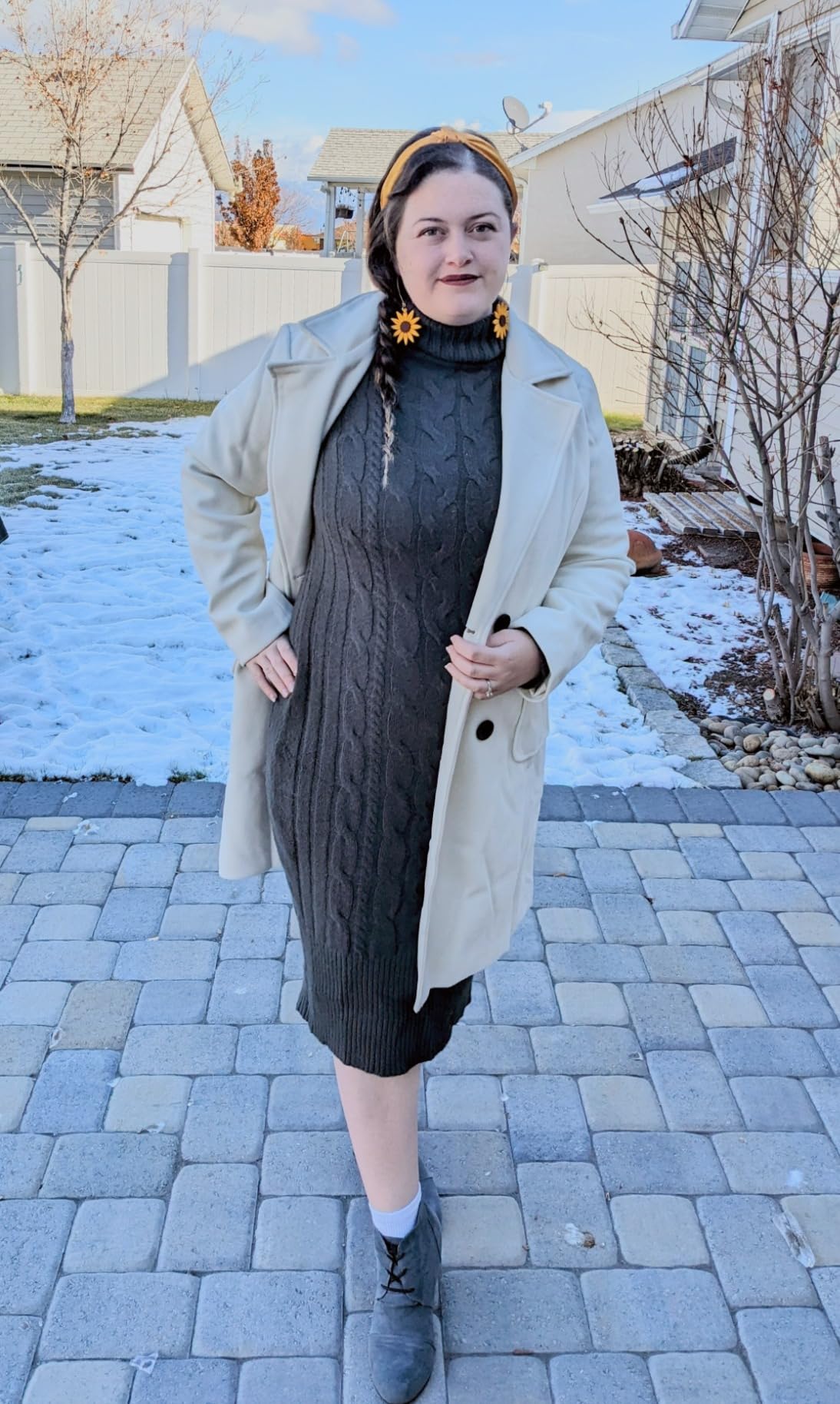 chouyatou Women Elegant Notched Collar Double Breasted Wool Blend Over Coat customer photo 2