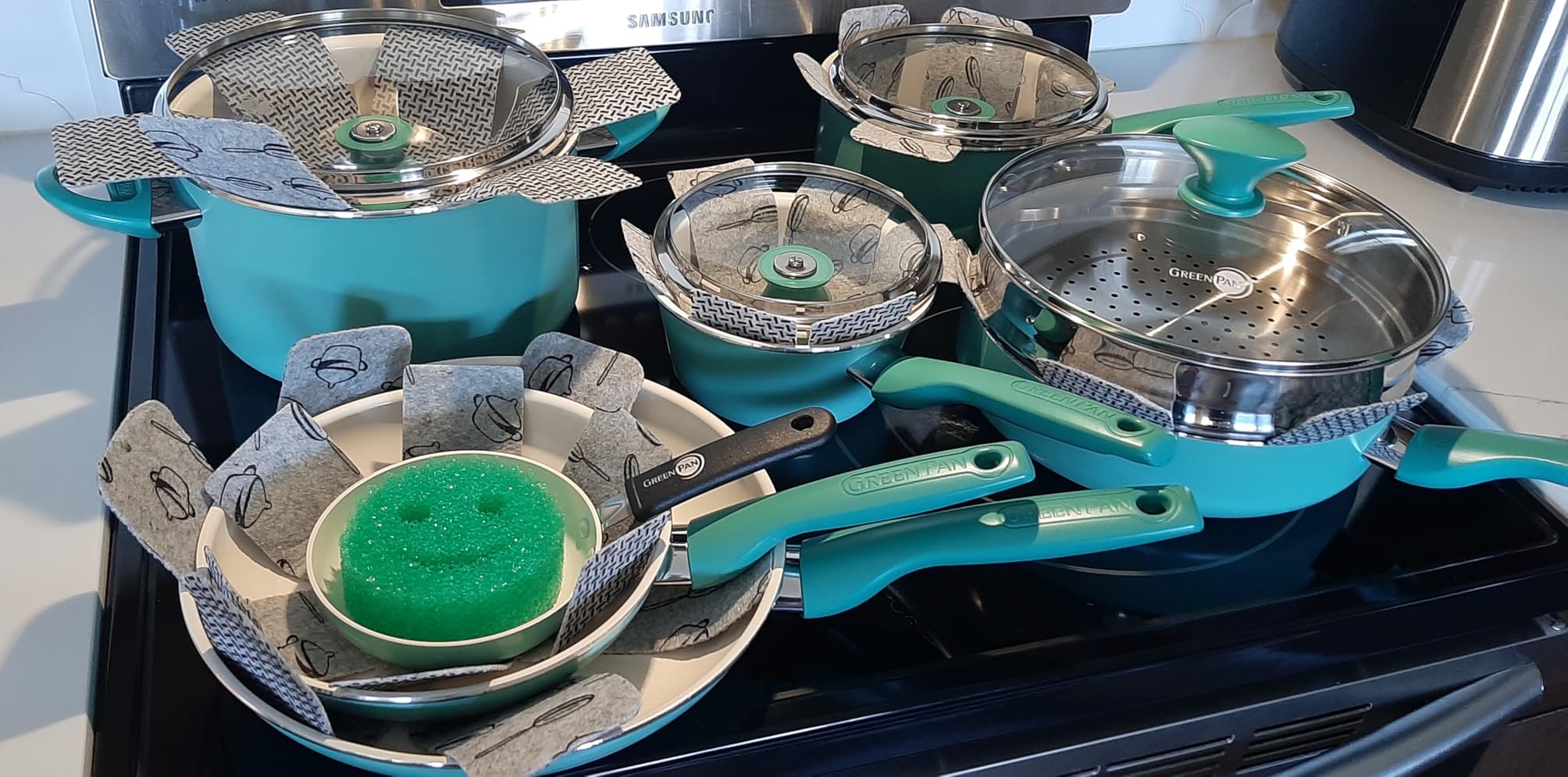 GreenPan Rio Healthy Ceramic Nonstick 16 Piece Cookware Pots and Pans Set, PFAS-Free, Dishwasher Safe, Turquoise customer photo 1