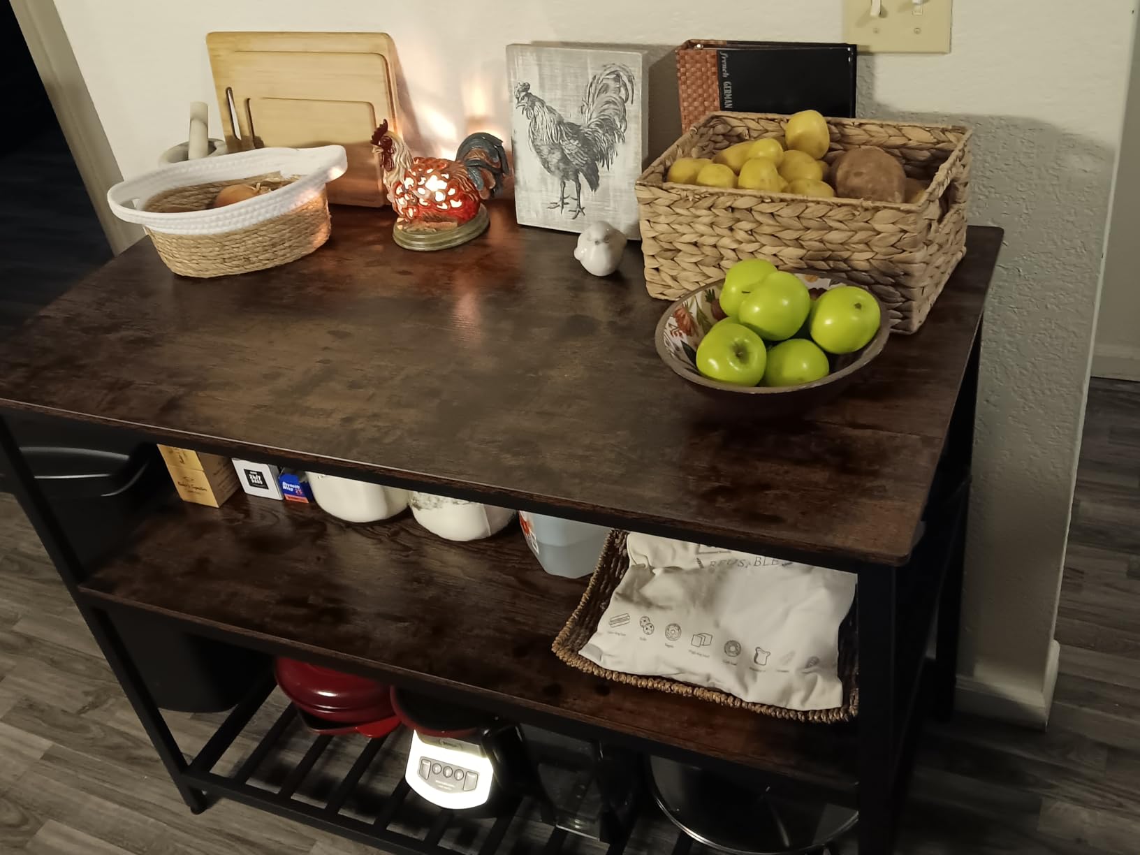 VASAGLE Kitchen Island with 3 Shelves, Storage Cabinet, Steel Structure | Kitchen Shelf with Large Wooden Worktop, 47.2 Inches Width, Rustic Brown and Matte Black, BARNET Collection UKKI01BX customer photo 1