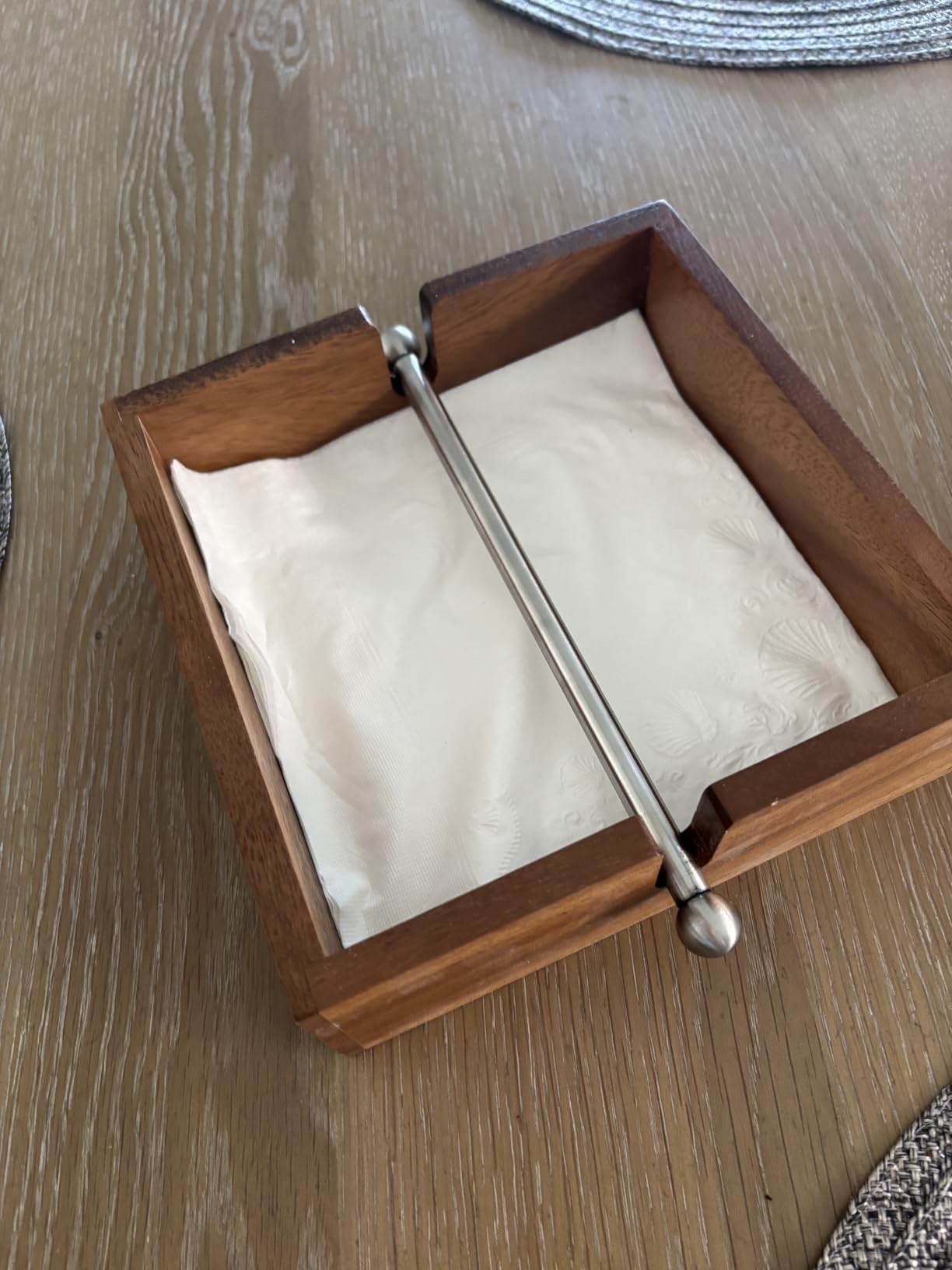 Ironwood Gourmet 28982 Acacia Wood Napkin Holder with Weighted Stainless Steel Center Bar, 6.25-Inches, Brown customer photo 1