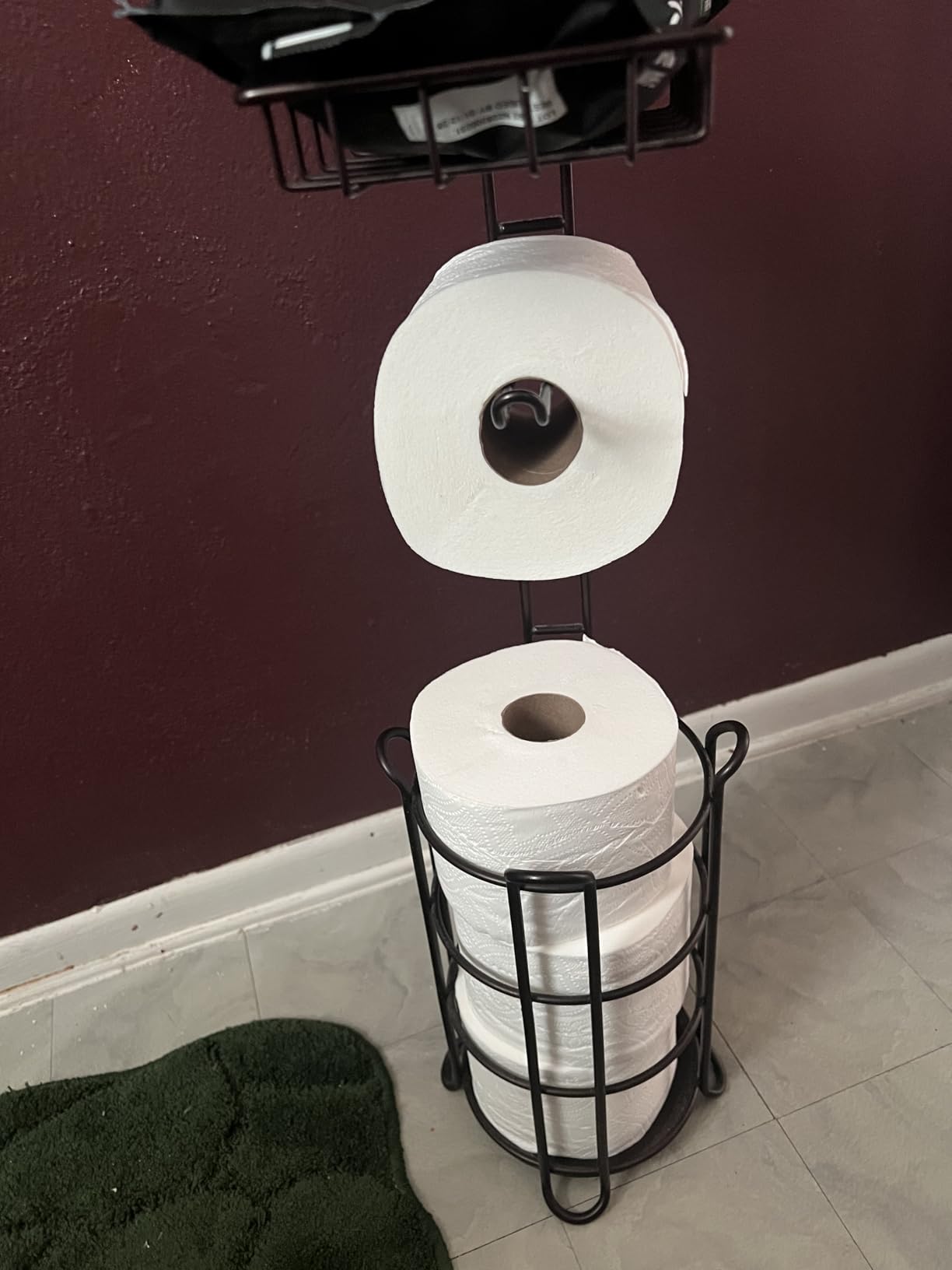 Toilet Paper Holder Stand Tissue Paper Roll Dispenser with Shelf for Bathroom Storage Holds Reserve Mega Rolls-Bronze customer photo 1