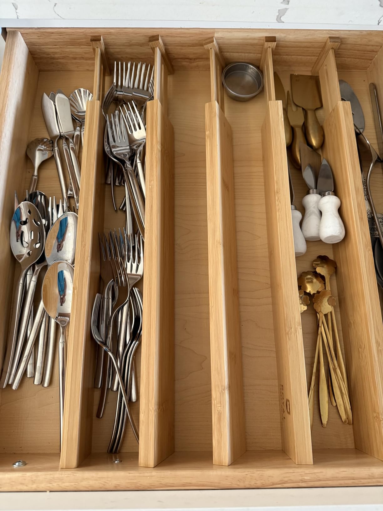 Bamboo Drawer Dividers Organizers, Adjustable Drawer Separator Splitters, 17–22 Inches Expandable Drawer Divider Organizer for Large Utensils, Kitchen, Bedroom, Dresser & Office Drawers 4-Pack customer photo 2
