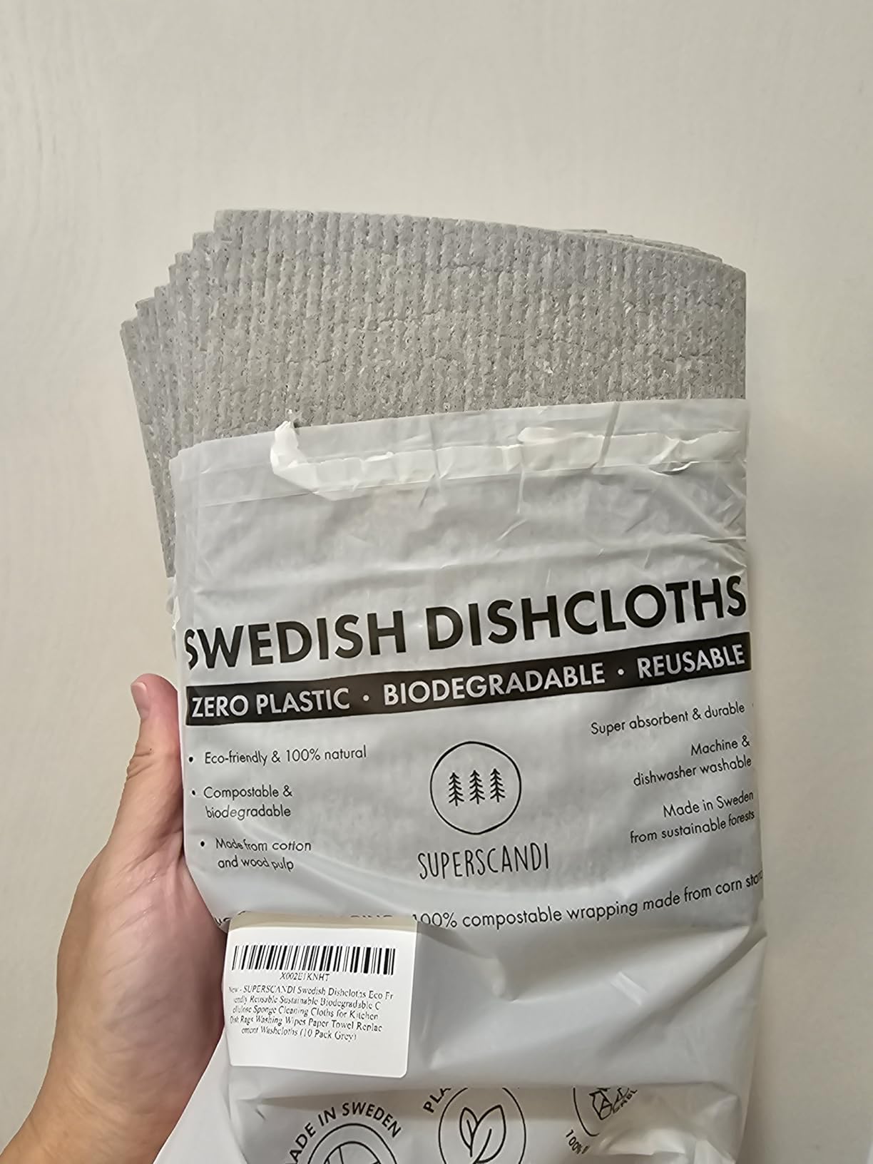 SUPERSCANDI 10 Pack Swedish Dishcloths for Kitchen - 100% Biodegradable & Compostable Reusable Paper Towels Washable, Food-Safe & Without Plastic - Dish Rags Suitable for Any Surface, Grey customer photo 2