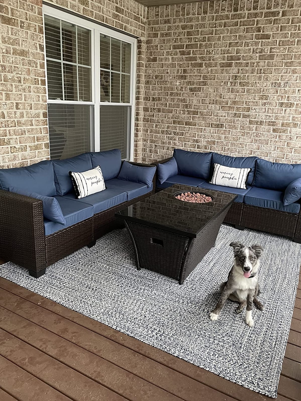 Rattaner 3-Seat Patio Wicker Sofa, Outdoor Rattan Couch Furniture Steel Frame with Furniture Cover and Deep Seat High Back, Blue Anti-Slip Cushion. customer photo 1