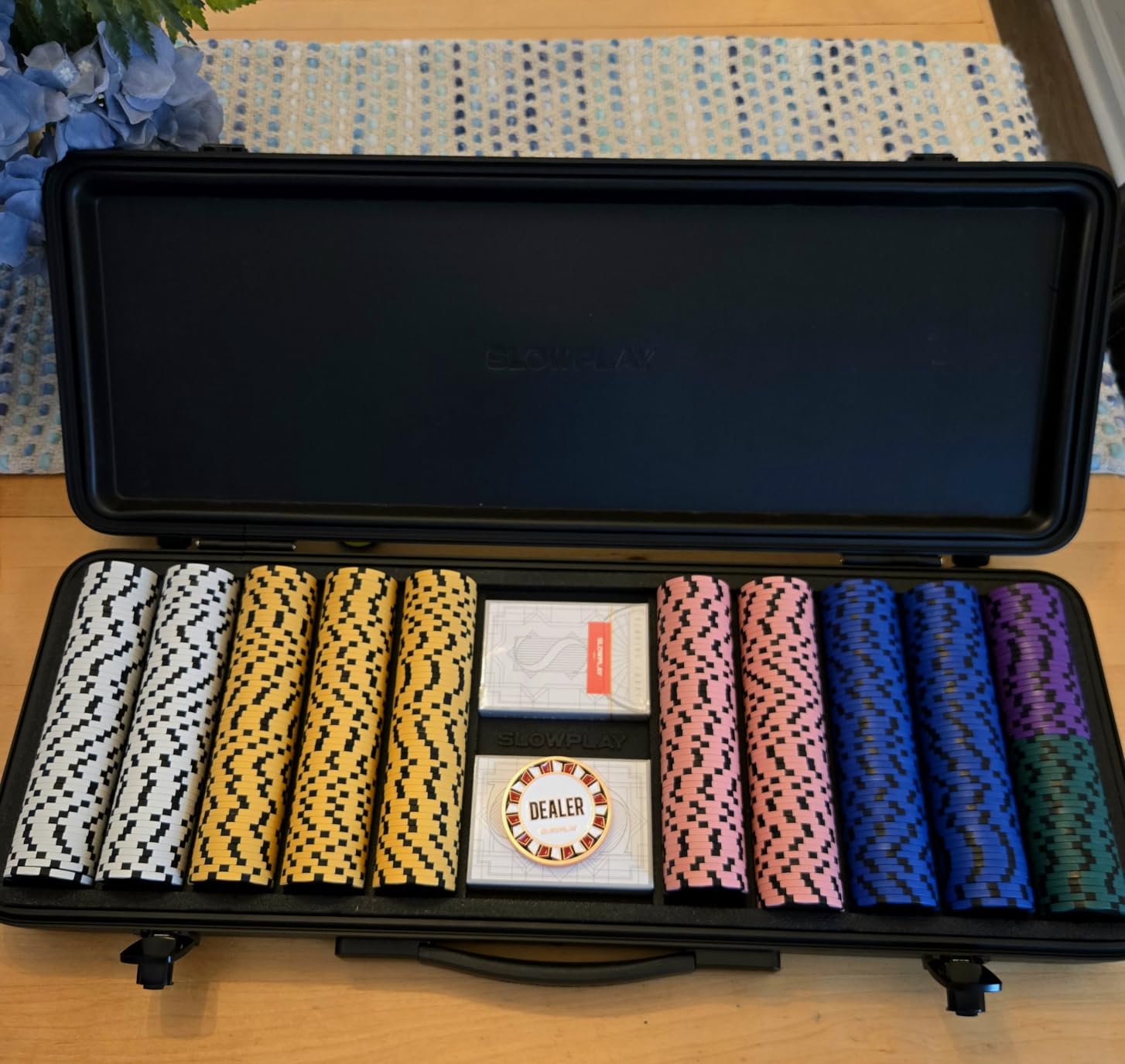 SLOWPLAY Nash Clay Poker Set, 14g&40mm Poker Chips for Texas Hold'em | Black Gold Edition; 500 pcs Numbered Full Set; premium case with PC Shell; clay composite poker chips; Art Deco style customer photo 2