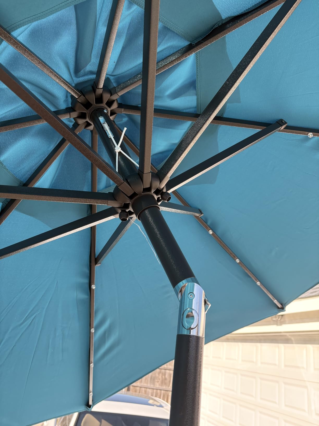 Blissun 9 ft Solar Umbrella, 32 LED Lighted Patio Umbrella, Table Market Umbrella, Outdoor Umbrella for Garden, Deck, Backyard, Pool and Beach (Red) customer photo 2