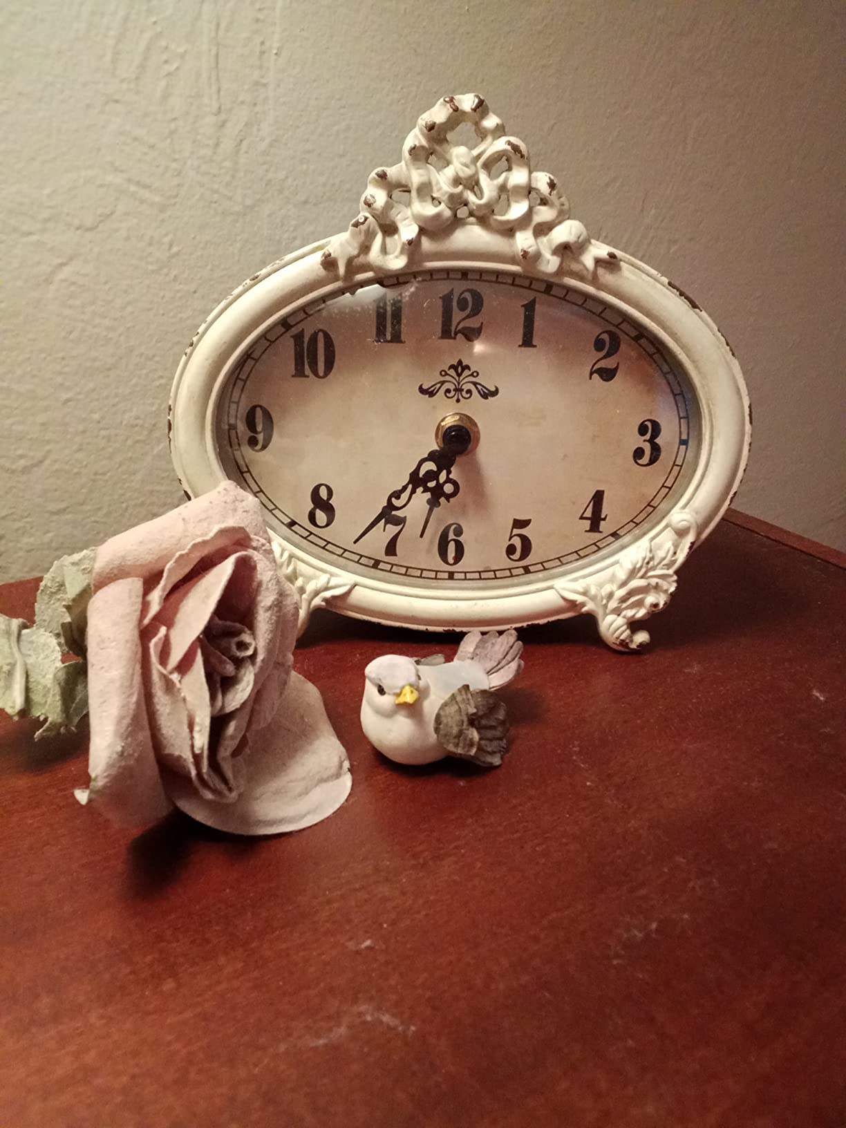 NIKKY HOME Small Vintage Table Clock Distressed White, Shabby Chic Decor customer photo 1
