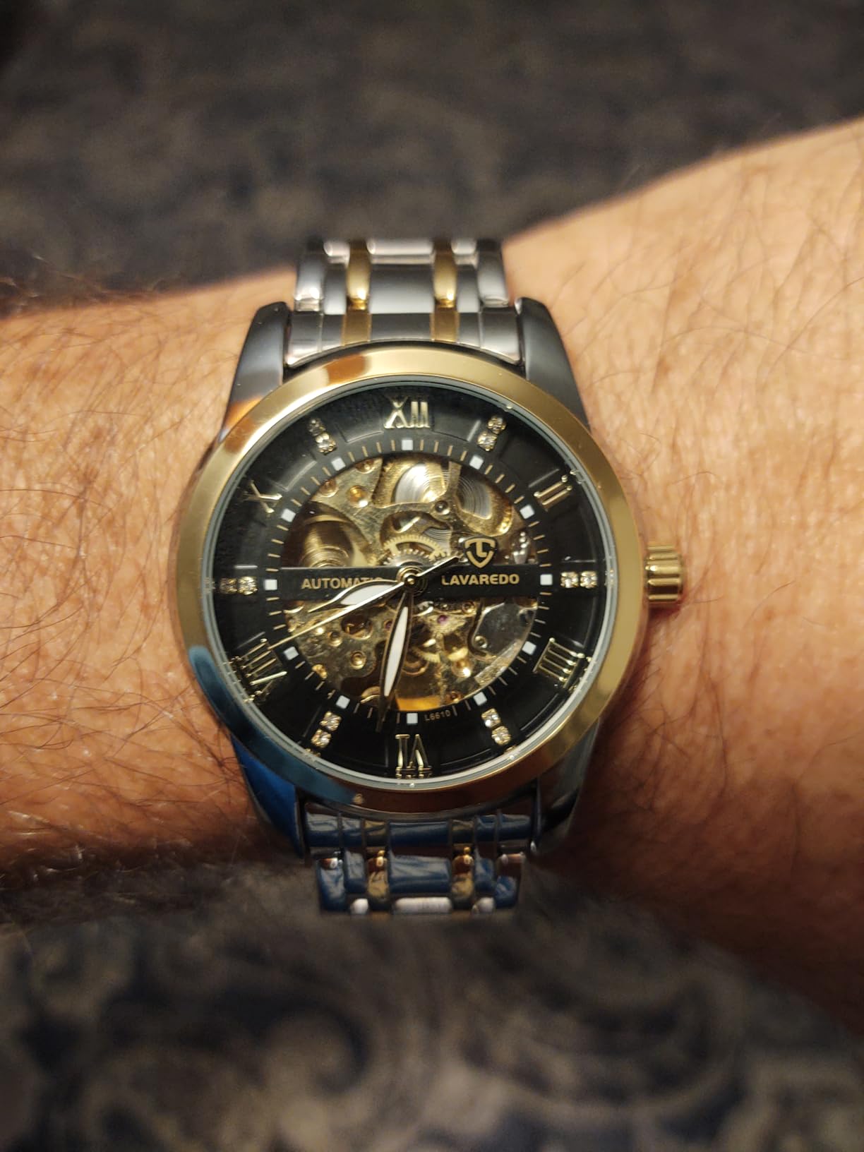 A ALPS Mens Watch Skeleton Luxury Mechanical Stainless Steel Waterproof Black Automatic Self-Winding Roman Numerals Diamond Dial Wrist Watch customer photo 2