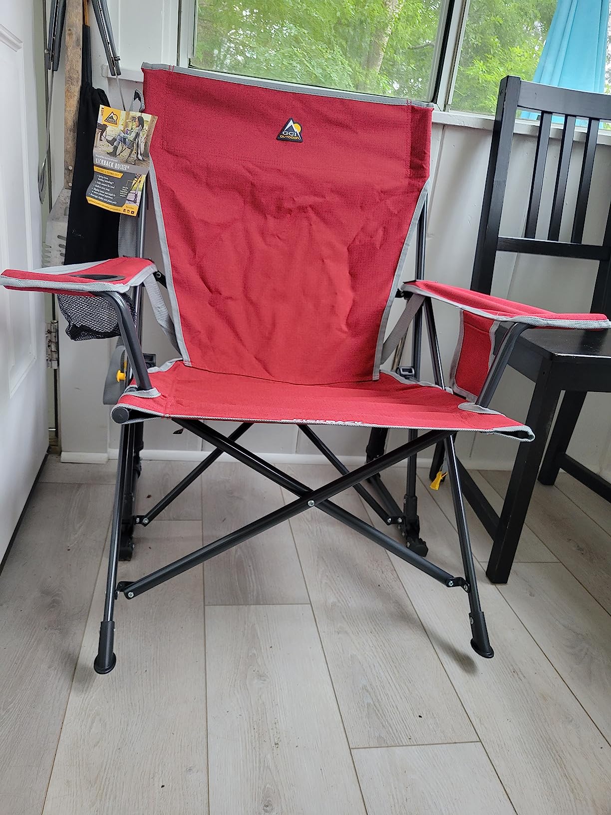 GCI Outdoor Kickback Rocker Camping Chair | Portable Folding Rocking Chair with Durable Armrests, Drink Holder & Relaxed Lowered Seat for Comfort — Red customer photo 1