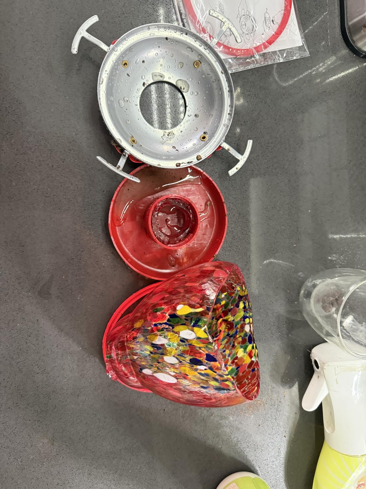 WOSIBO Hummingbird Feeder for Outdoors Patio Large 32 Ounces Colorful Hand Blown Glass Hummingbird Feeder with Ant Moat Hanging Hook, Rope, Brush and Service Card (RED-Firework) customer photo 2