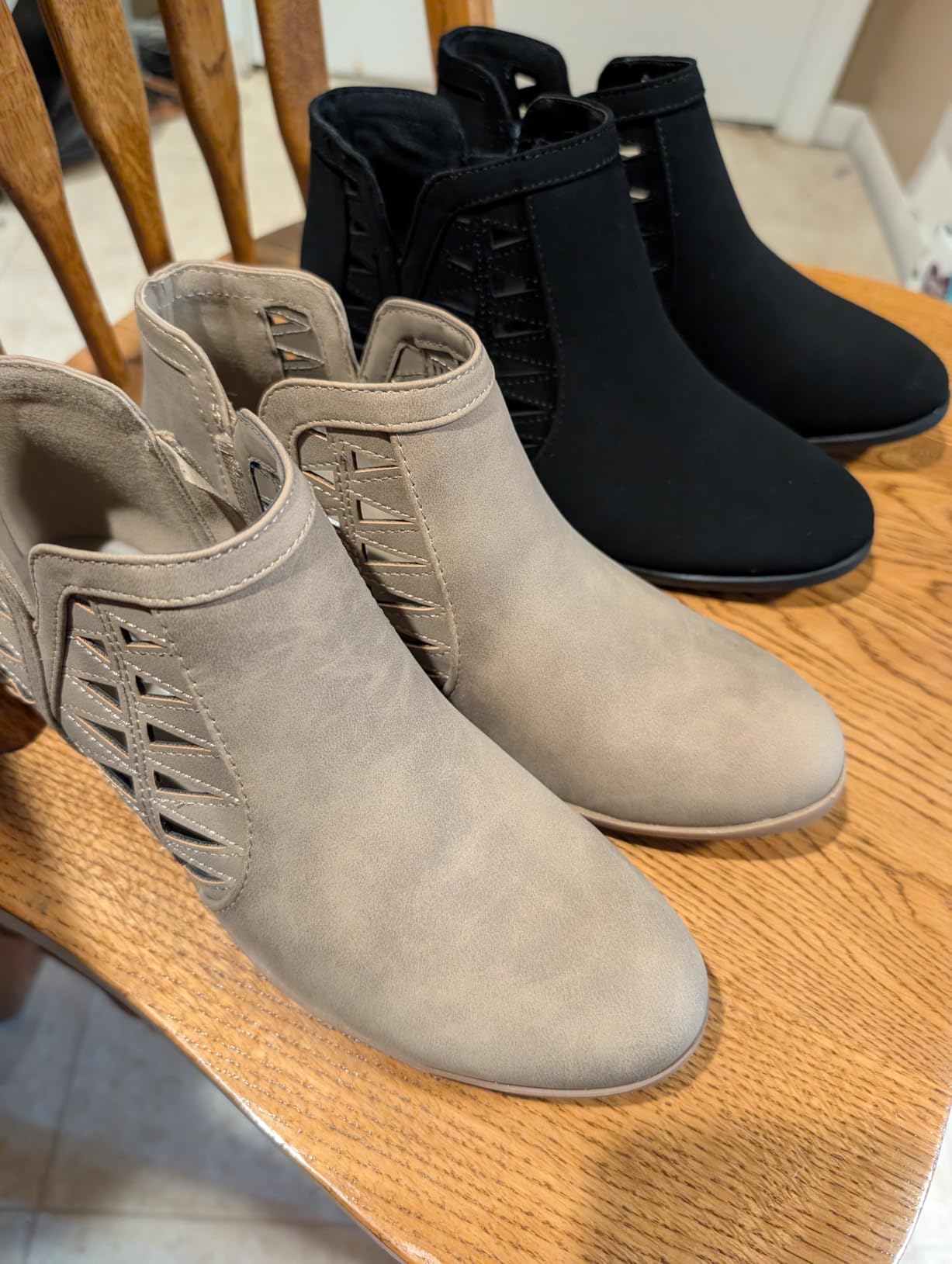 Soda CHANCE Womens Perforated Cut Out Stacked Block Heel Ankle Booties (Wide Fit Available) customer photo 1