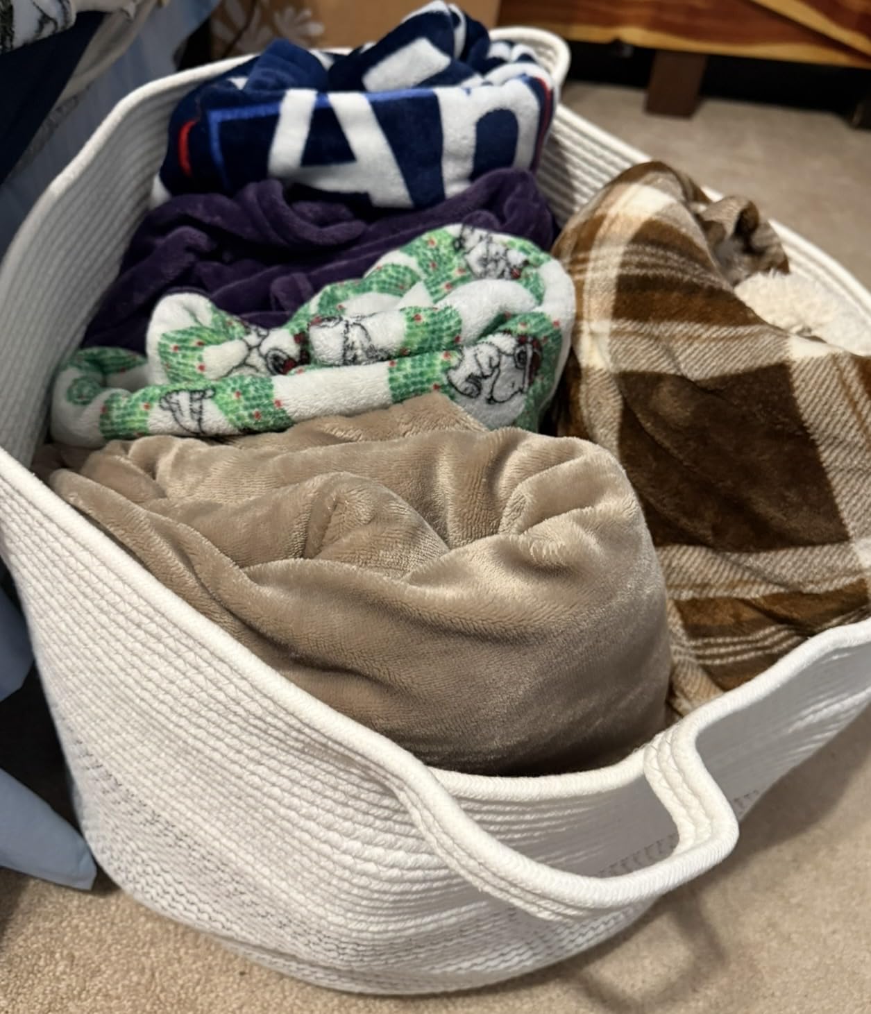 INDRESSME XXXLarge Woven Rope Blanket Basket Living Room Brown, 90L customer photo 2