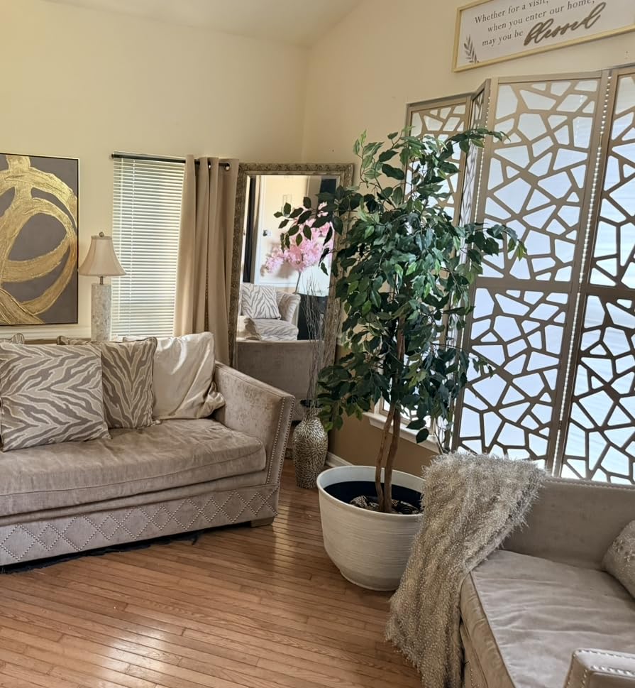 Roundhill Furniture Giyano 4 Panel Screen Room Divider, White Screen with Gold Frame customer photo 1
