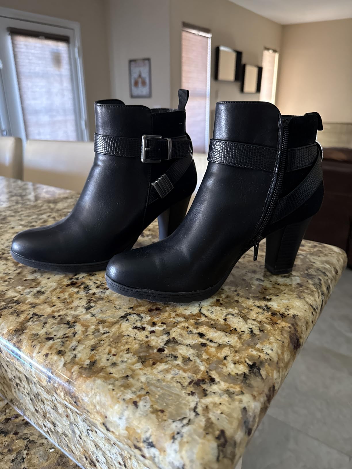 mysoft Women's Chunky Stacked Heel Ankle Boots Zipper Buckle Booties customer photo 2