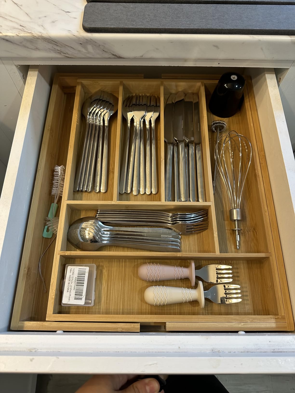 Purawood Kitchen Drawer Organizer - Expandable Utensil Drawer Organizer for Kitchen, Cutlery Tray & Silverware Organizer, 3-5 Slots - Bamboo Organizer for Utensils & Flatware (Natural) customer photo 2