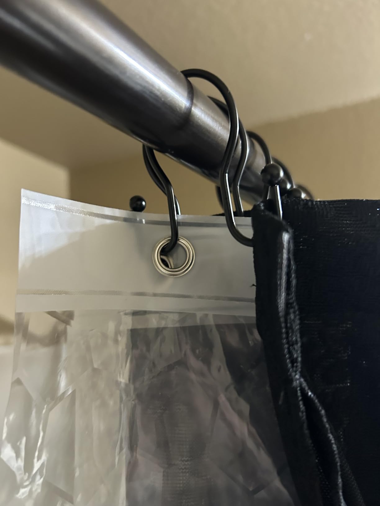 Goowin Shower Curtain Hooks, 12 Pcs Shower Curtain Rings, Stainless Steel Black Shower Curtain Hooks, Shower Curtain Rings Rust Proof, Smooth Sliding Anti-Drop Double Shower Rings for Curtain (Black) customer photo 1