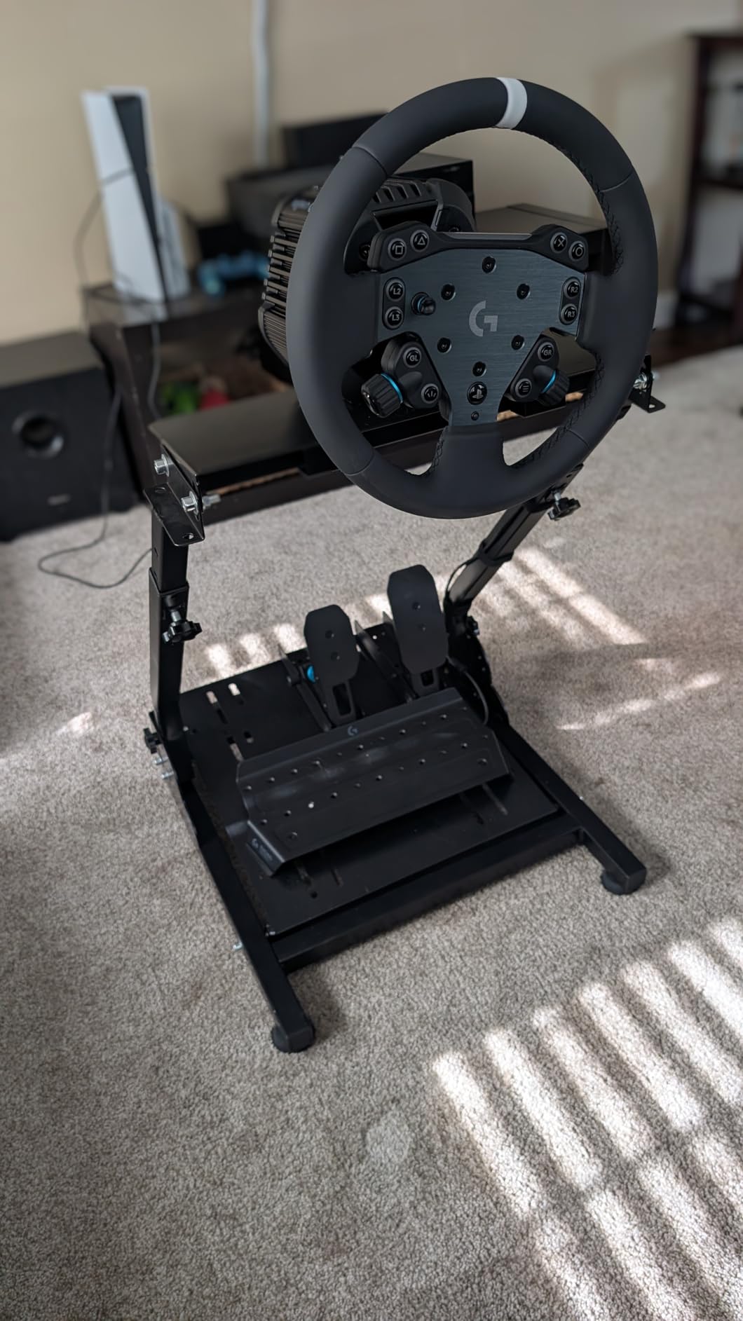 Racing Wheel Stand, Height Adjustable & Foldable Steering Wheal Stand Compatible with Logitech G25,G27,G29,G920 Gaming Cockpit customer photo 1