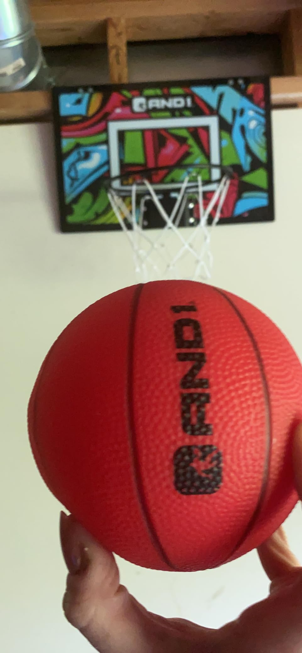 AND1 Over the Door Mini Basketball Hoop: 18x12 Shatterproof Backboard, 2 Mini Basketballs, and Hand Pump Included- Ultimate Indoor Basketball Accessory for Kids and Adults, No Tools Required customer photo 2