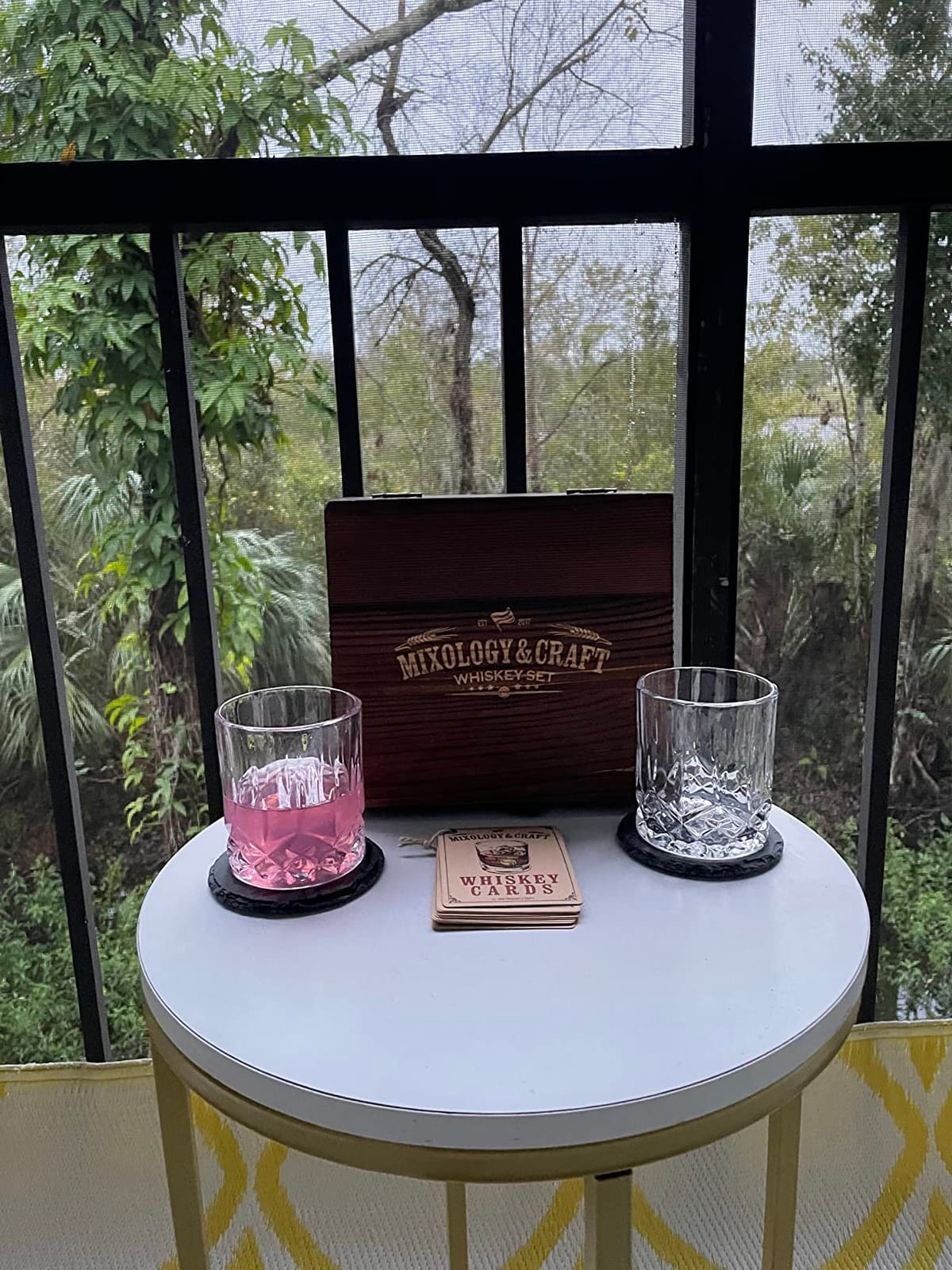Mixology & Craft Whiskey Stones Gift Set: with Two 10oz Lead-Free Crystal Whiskey Glasses, 8 Whiskey Stones with Velvet Bag, 2 Slate Coasters & Recipe Cards in Wooden Crate | Great customer photo 1