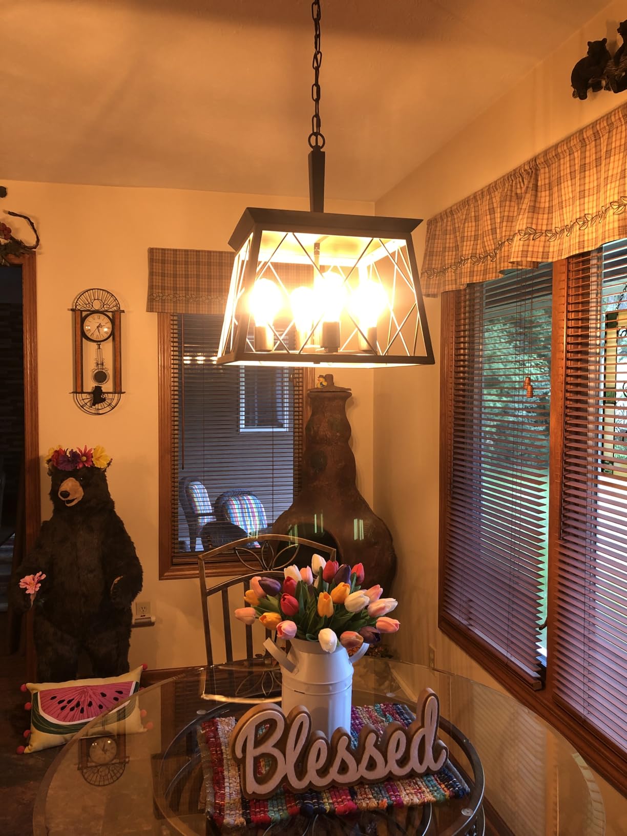 Q&S Farmhouse Dining Room Pendant Light Fixture, 1-Light Industrial Chandelier Hanging Small Lights for Hallway Entryway Patio Kitchen Island D9.5 UL Listed customer photo 1