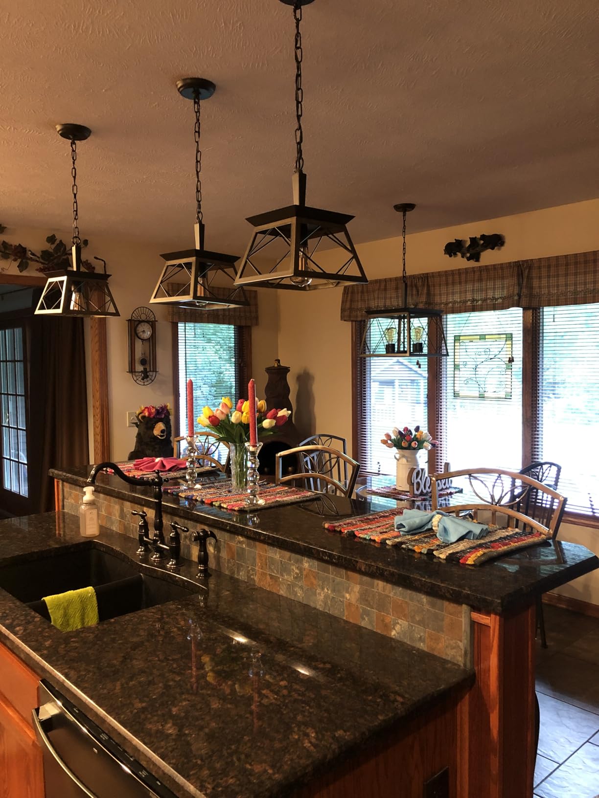 Q&S Farmhouse Dining Room Pendant Light Fixture, 1-Light Industrial Chandelier Hanging Small Lights for Hallway Entryway Patio Kitchen Island D9.5 UL Listed customer photo 2
