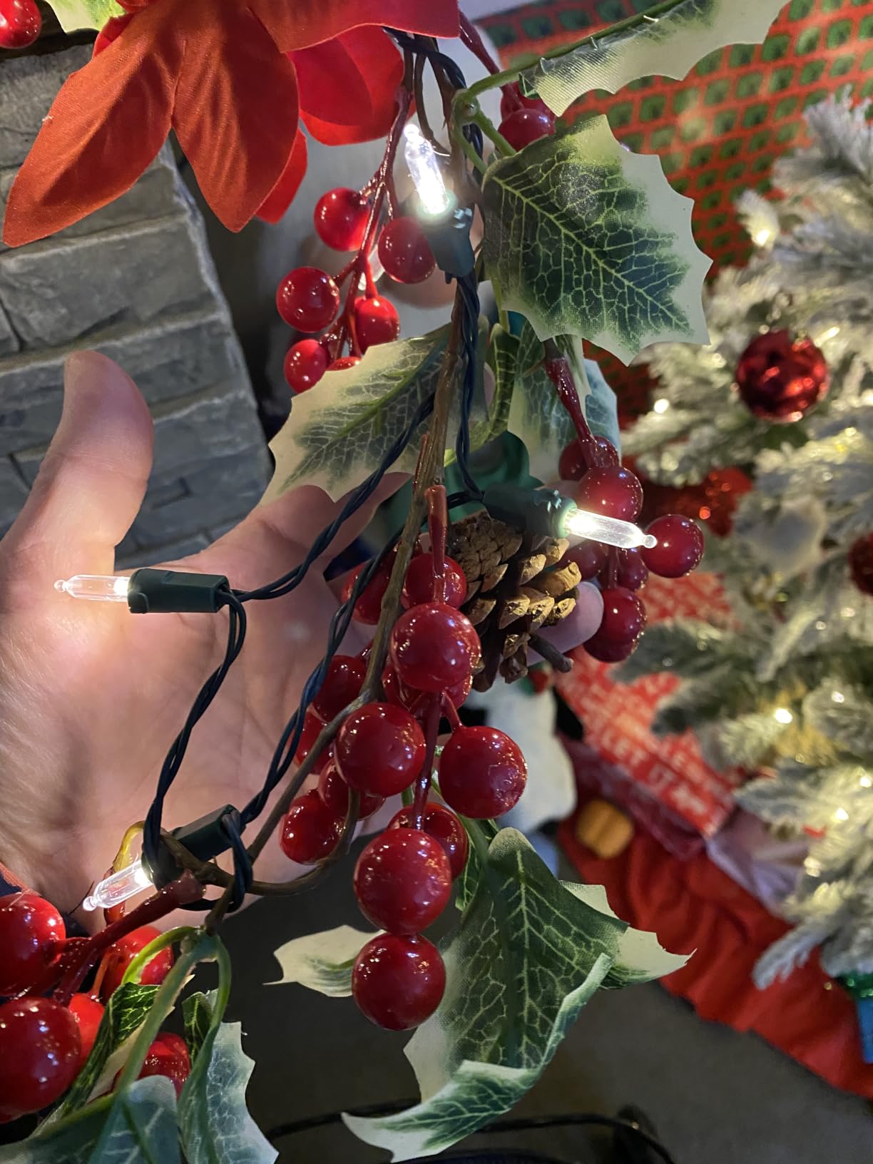 Mocoosy 6.3FT Red Berry Garland with Poinsettia, Artificial Christmas Holly Berry Vine, Winter Berry Christmas Decorations Indoor Outdoor Mantle Fireplace Window Door Hanging Holiday Xmas Home Decor customer photo 1