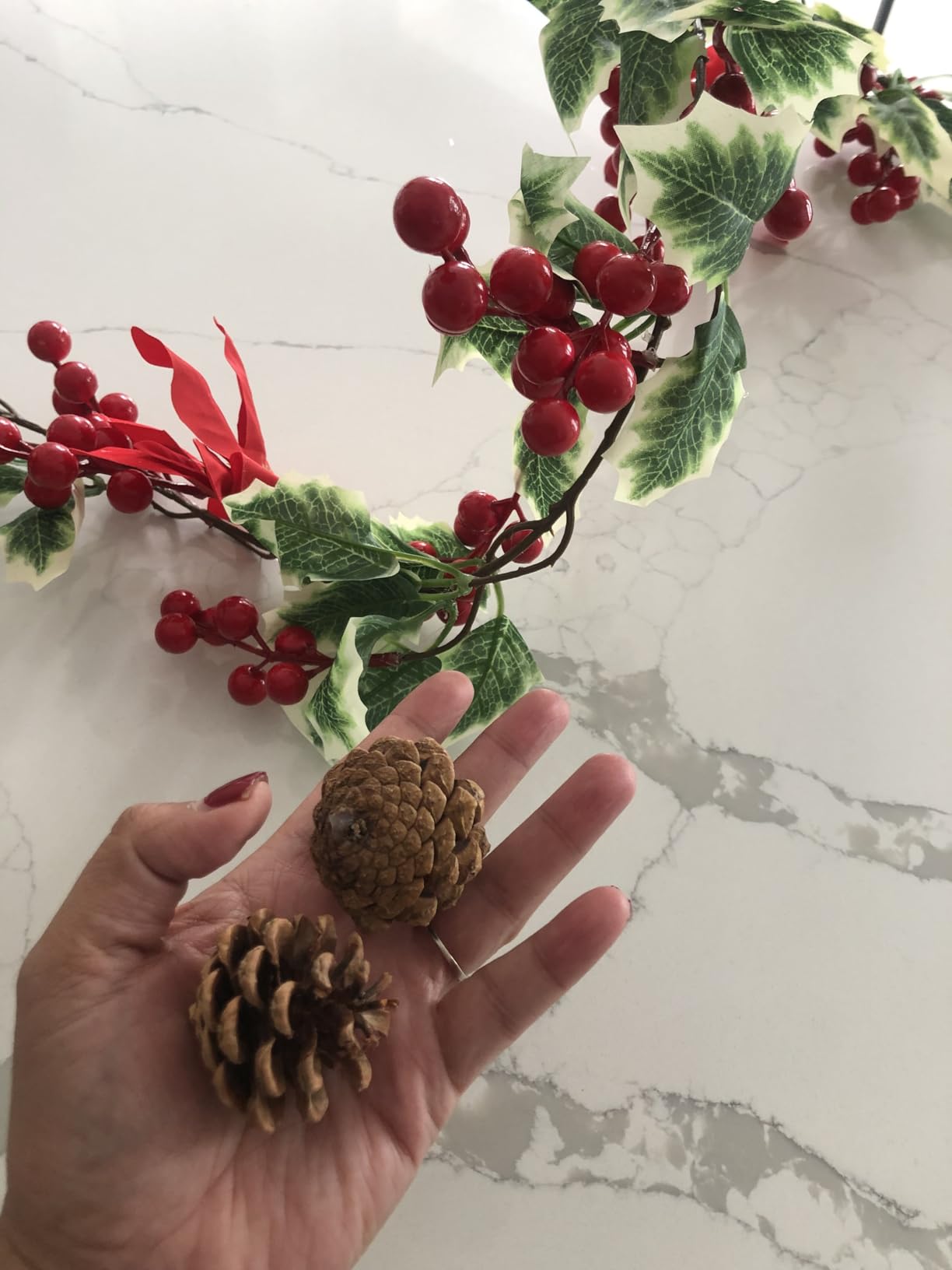 Mocoosy 6.3FT Red Berry Garland with Poinsettia, Artificial Christmas Holly Berry Vine, Winter Berry Christmas Decorations Indoor Outdoor Mantle Fireplace Window Door Hanging Holiday Xmas Home Decor customer photo 2