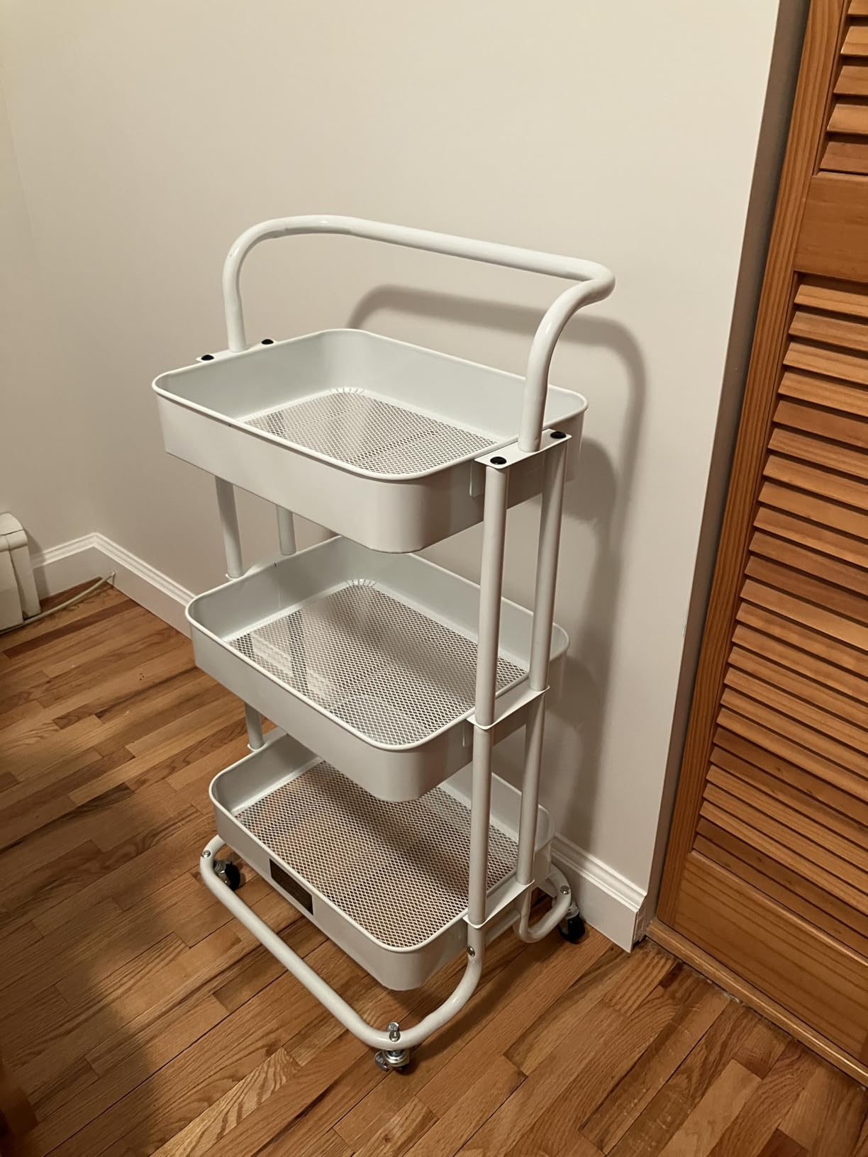 Pipishell 3 Tier Rolling Cart, Utility Cart with Wheels & Handle, White customer photo 2
