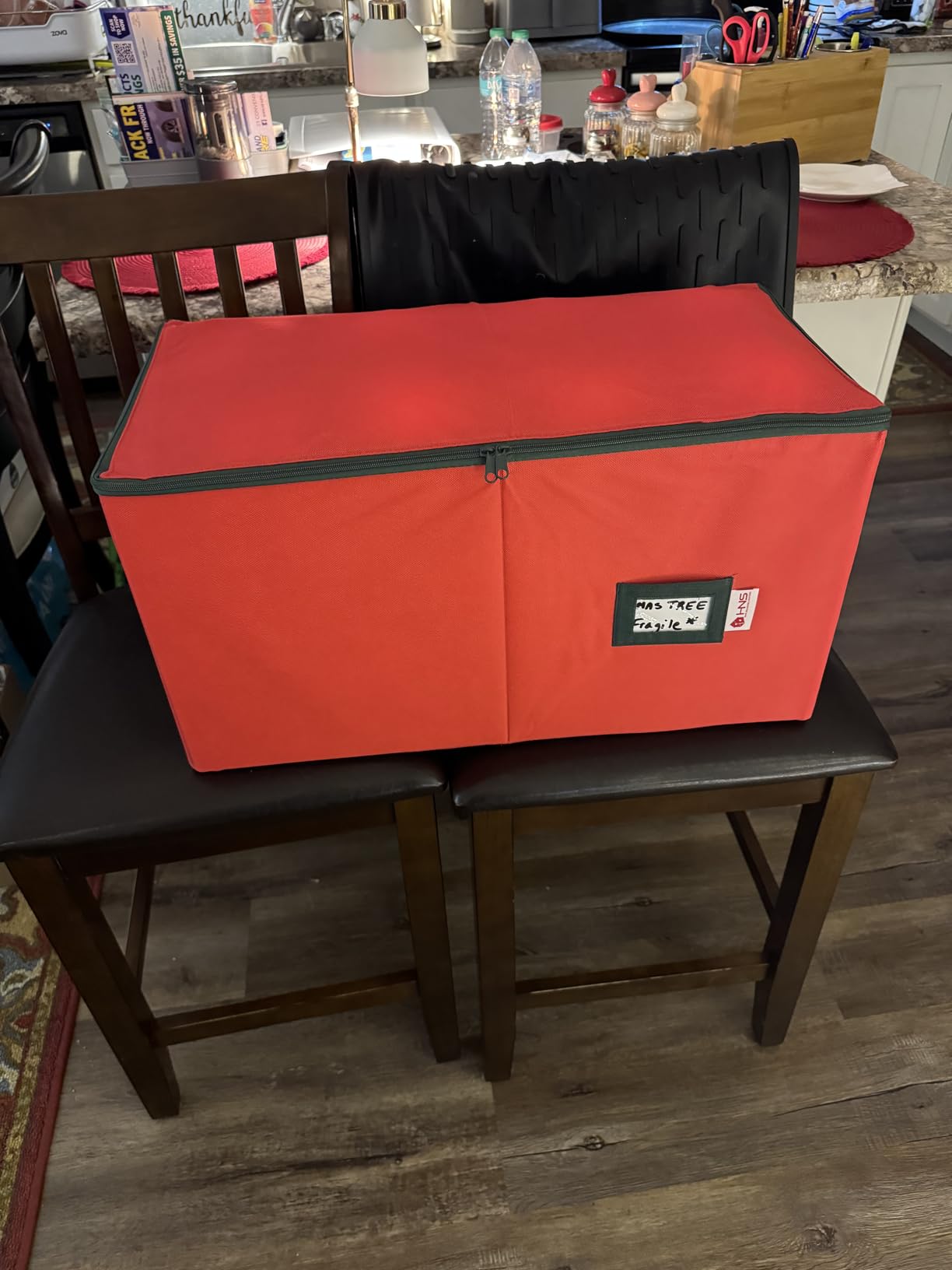 Christmas Ornament Storage Container with Dividers - Box Stores Up to 54 Ornaments, Zippered, Convenient, Adjustable, Large Organizer Bin to Protect Holiday Décor, Fits Most Standard Size, Red customer photo 2