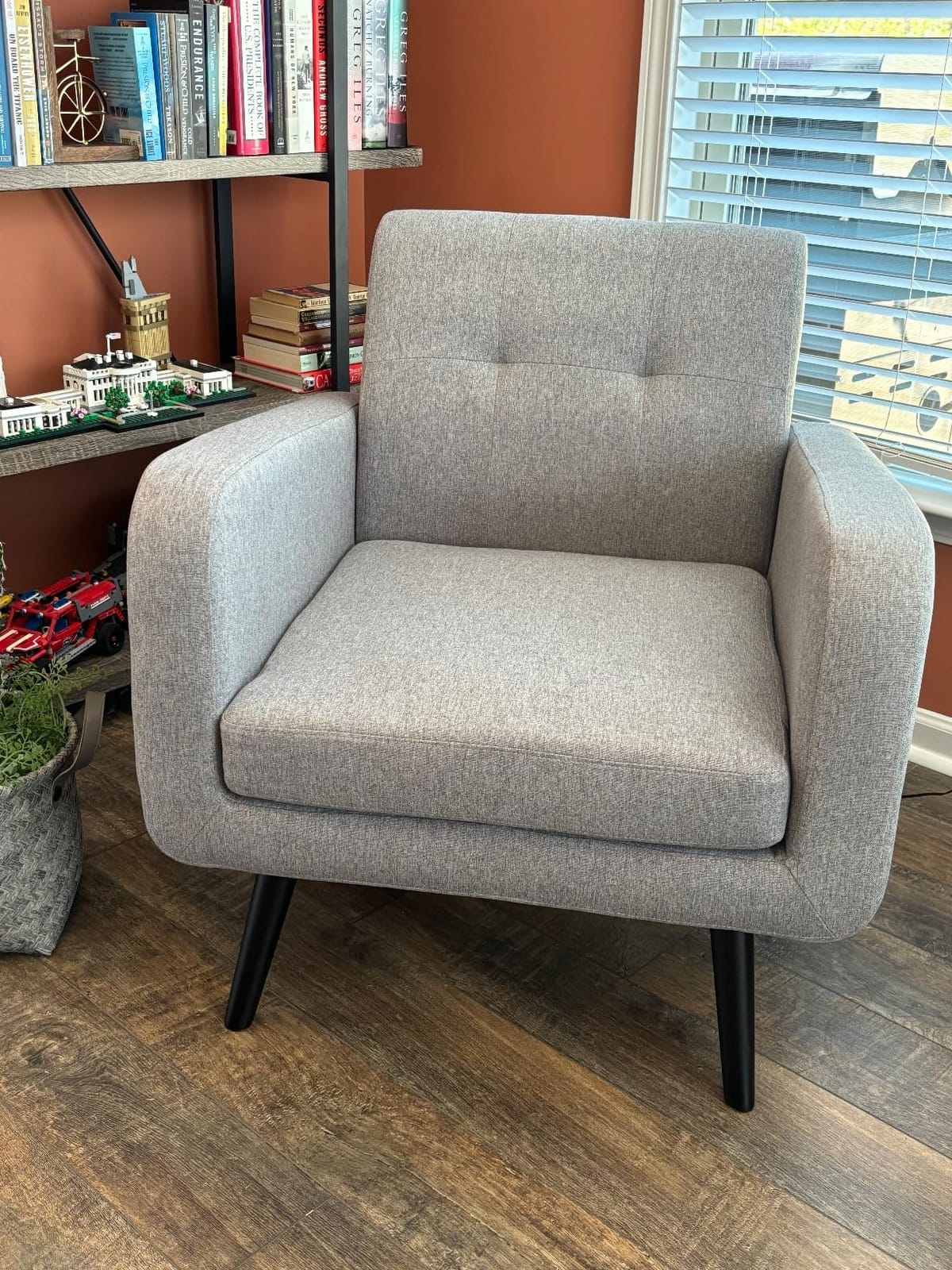 LSSPAID Modern Accent Chairs, Upholstered Fabric Cozy Armchairs, Living Room Side Chair with Solid Wood Legs, Blue customer photo 2