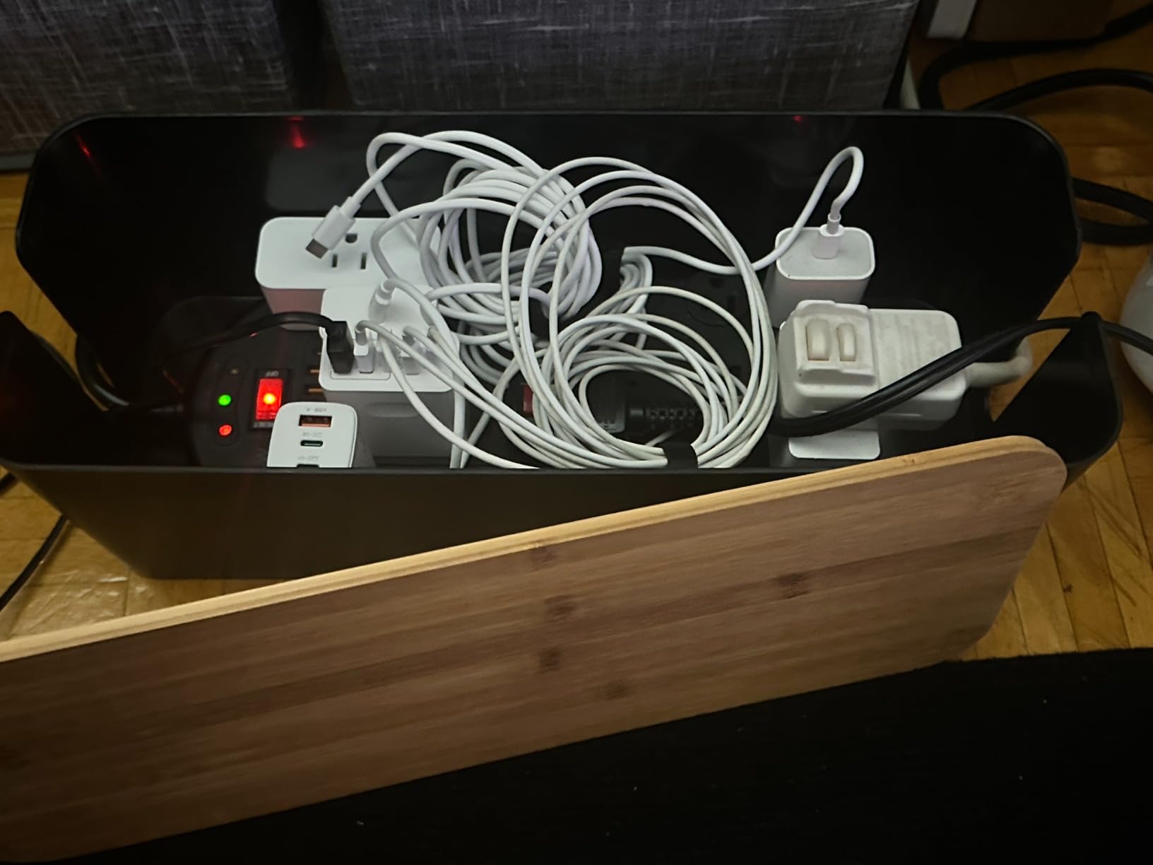 2Pack Cable Management Box,Wooden Style Cord Organizer Cord Hide Box customer photo 2