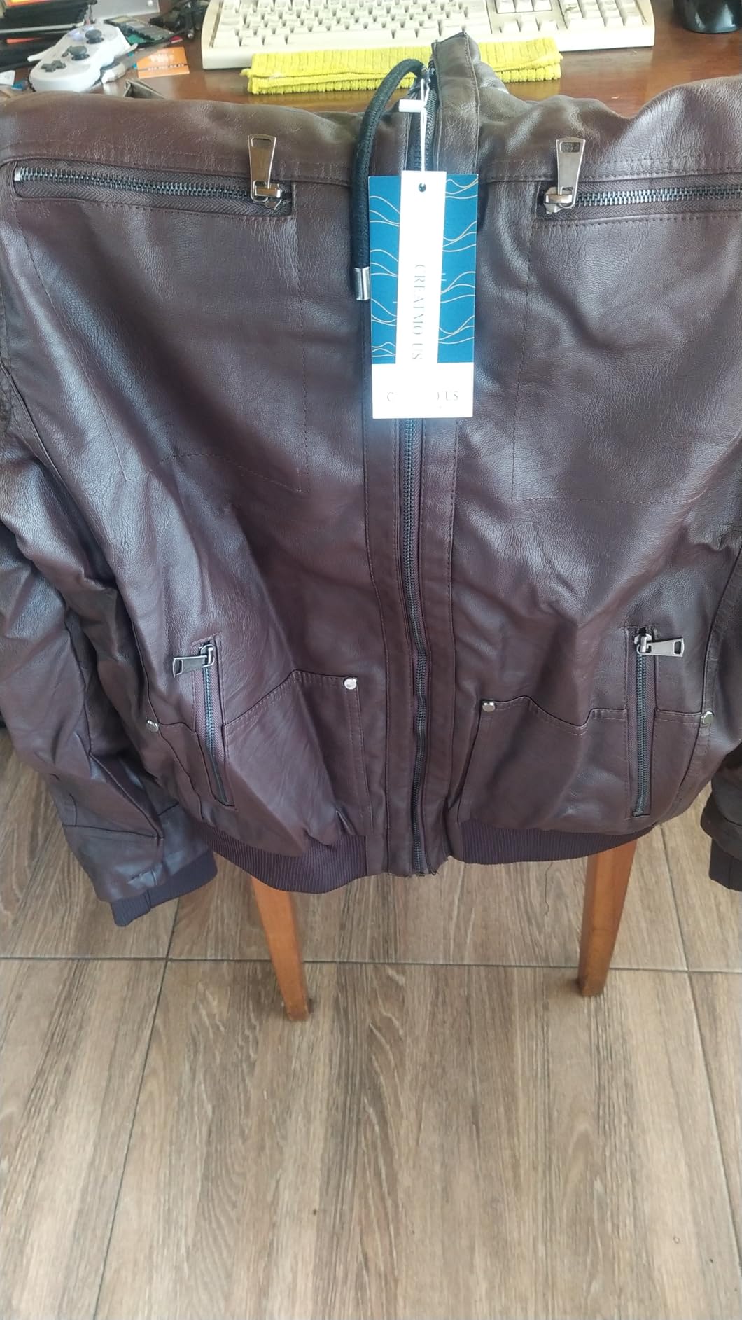 CREATMO US Men's Faux Leather Jacket Motorcycle Jacket Waterproof Windproof PU Moto Vintage Bomber Hoodie with Removable Hood customer photo 2