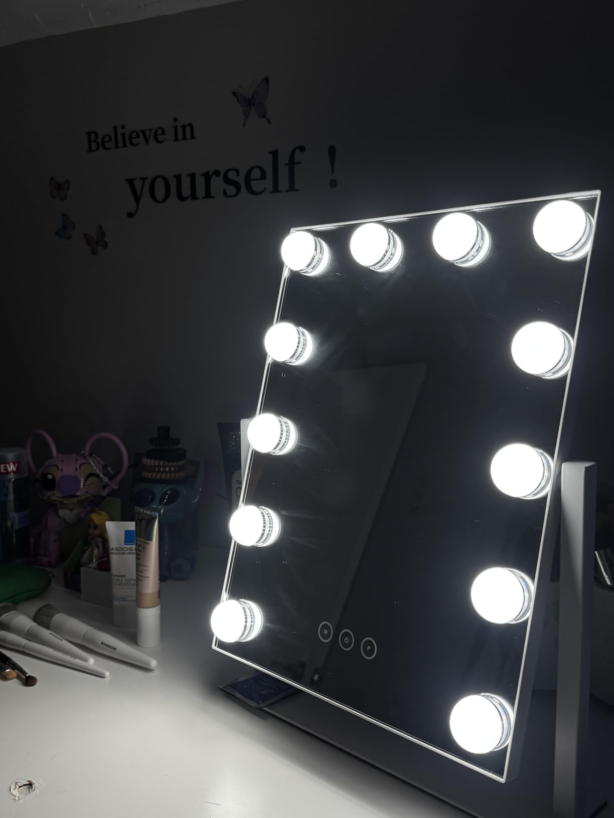 Vanity Mirror with Lights, Makeup Mirror with Lights, 3 Color Lighting Modes Detachable 10X Magnification Mirror Touch Control, 360°Rotation, White customer photo 2