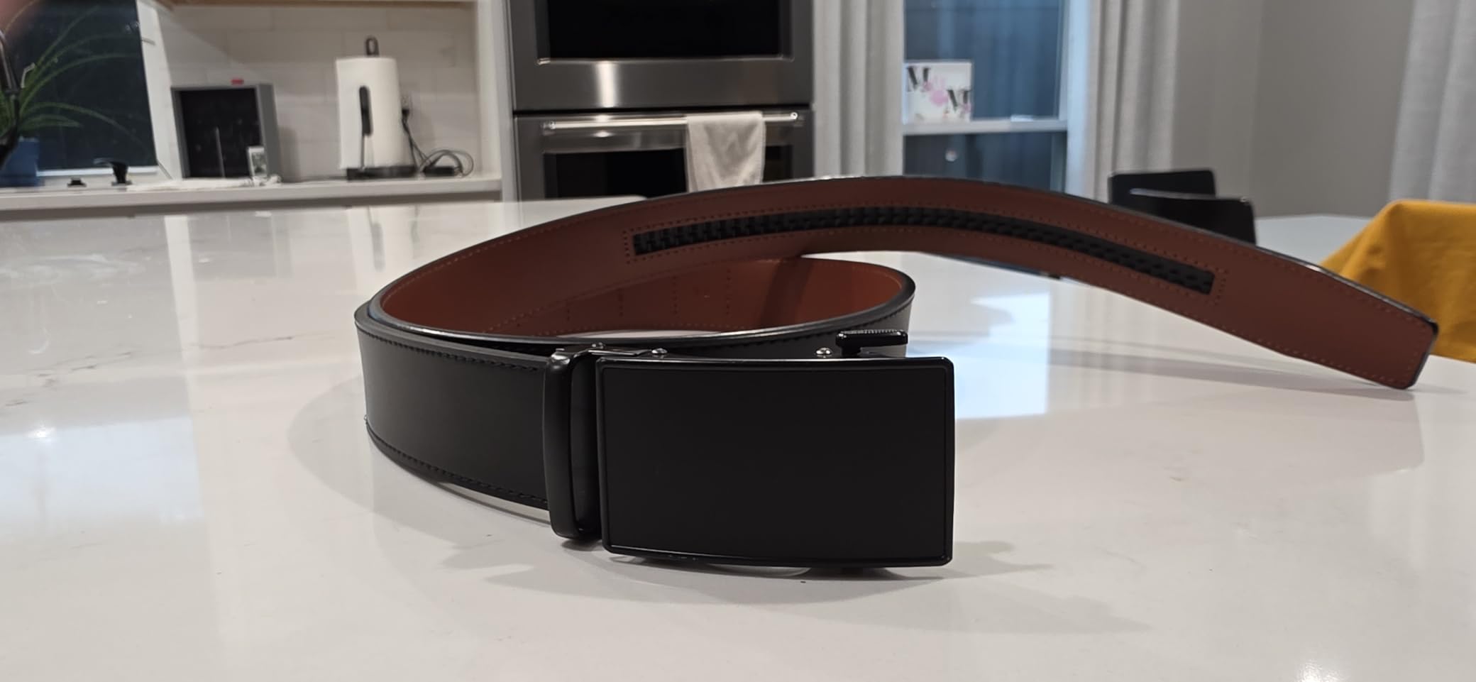 CHAOREN Men's Leather Ratchet Belt - Customizable Fit (35mm) | Smooth Sliding, Precise Micro‑Adjust, Trim to Fit, Dress & Casual Wear, Gift Box customer photo 2