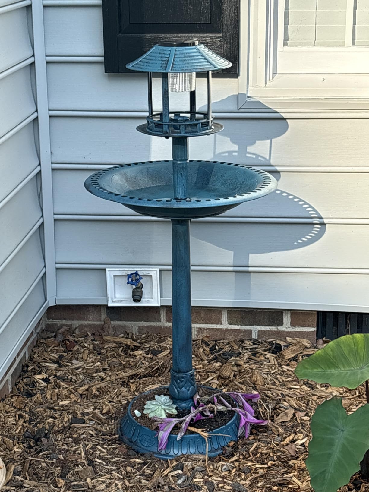 Best Choice Products Solar Outdoor Bird Bath Vintage Resin Pedestal Fountain Decoration for Yard, Garden w/Planter Base, Feeder, Decorative Bird Cage, Fillable Stand - Green customer photo 1
