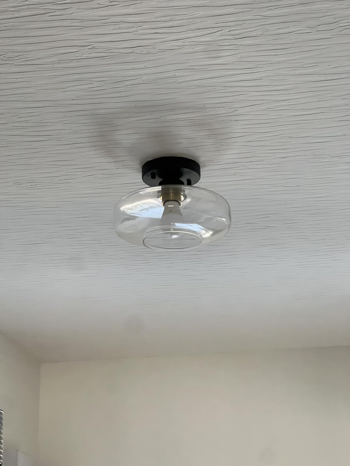 Industrial Semi Flush Mount Ceiling Light, 800 Lumen LED Bulb Included, Seeded Glass Shade Farmhouse Light Fixture for Hallway Corridor Kitchen Bathroom Bedroom Passway customer photo 2