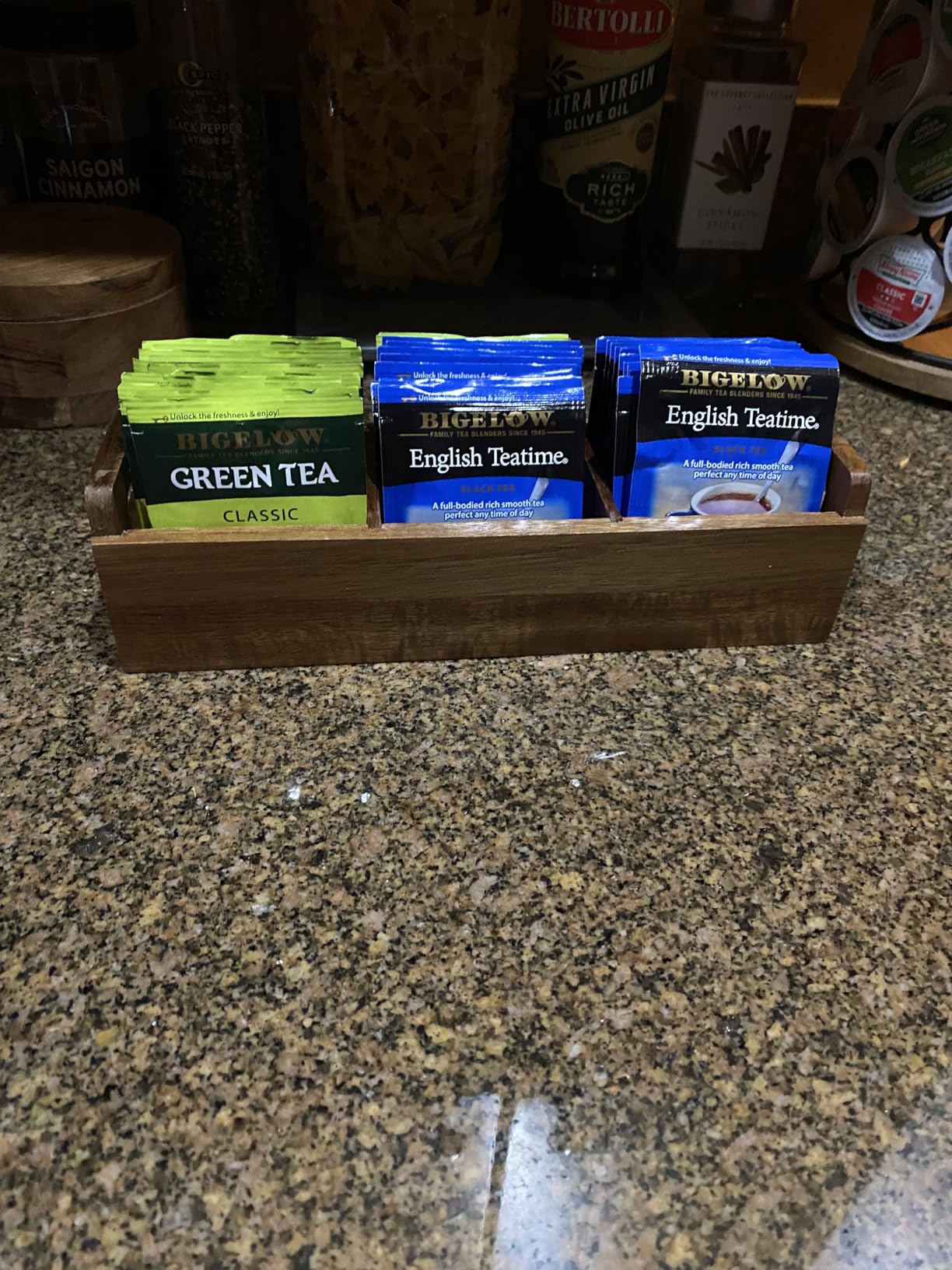 HTB Acacia Wood Small Tea Bag Box with 3 Compartments for Counter Drawer customer photo 1