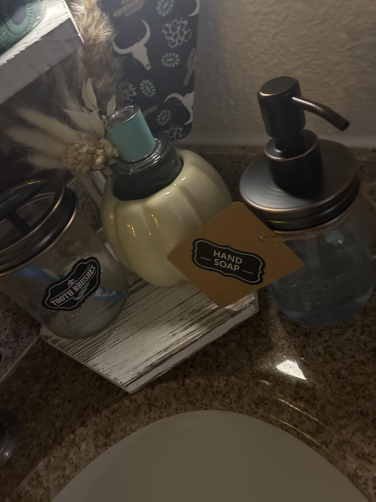 Amolliar Mason Jar Bathroom Accessories Set, 4Pcs Glass Bathroom Set,Bronze customer photo 1