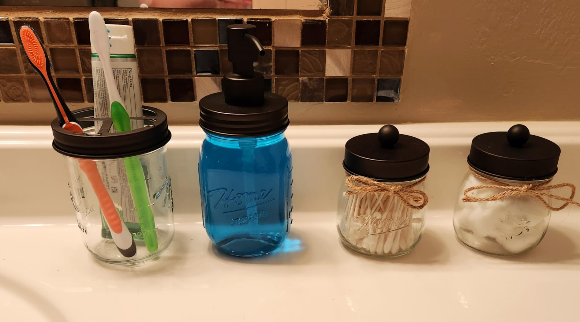 Amolliar Mason Jar Bathroom Accessories Set, 4Pcs Glass Bathroom Set,Bronze customer photo 2