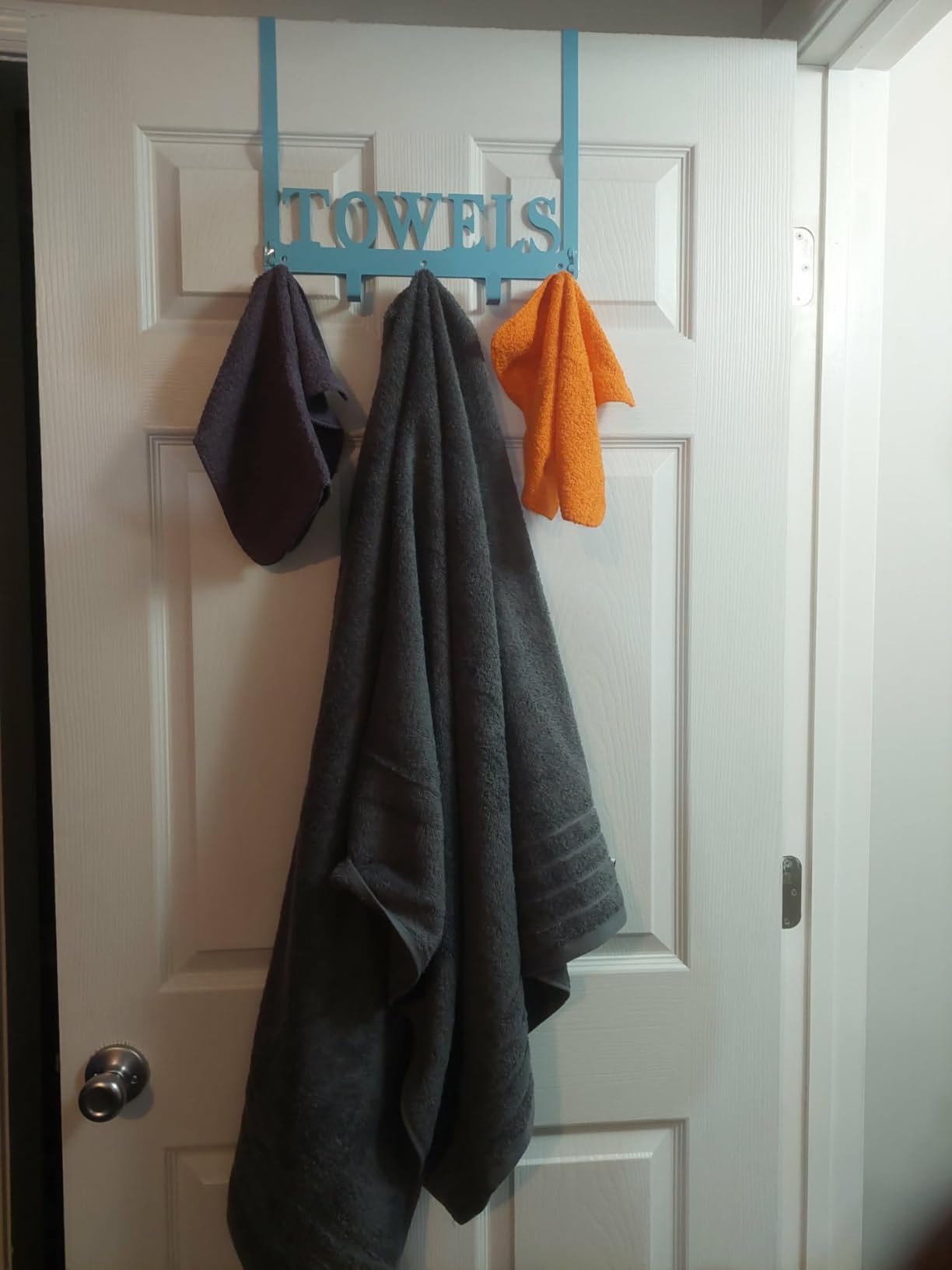 Kuhome Over The Door Hooks, Towel Holder for Bathroom, Door Mount Towel Rack Towel Hooks for Bedroom Beach Towels Bathrobe Wall Mount Hang on The Door Cabinet Cupboard Metal Sandblasted (Black) customer photo 2