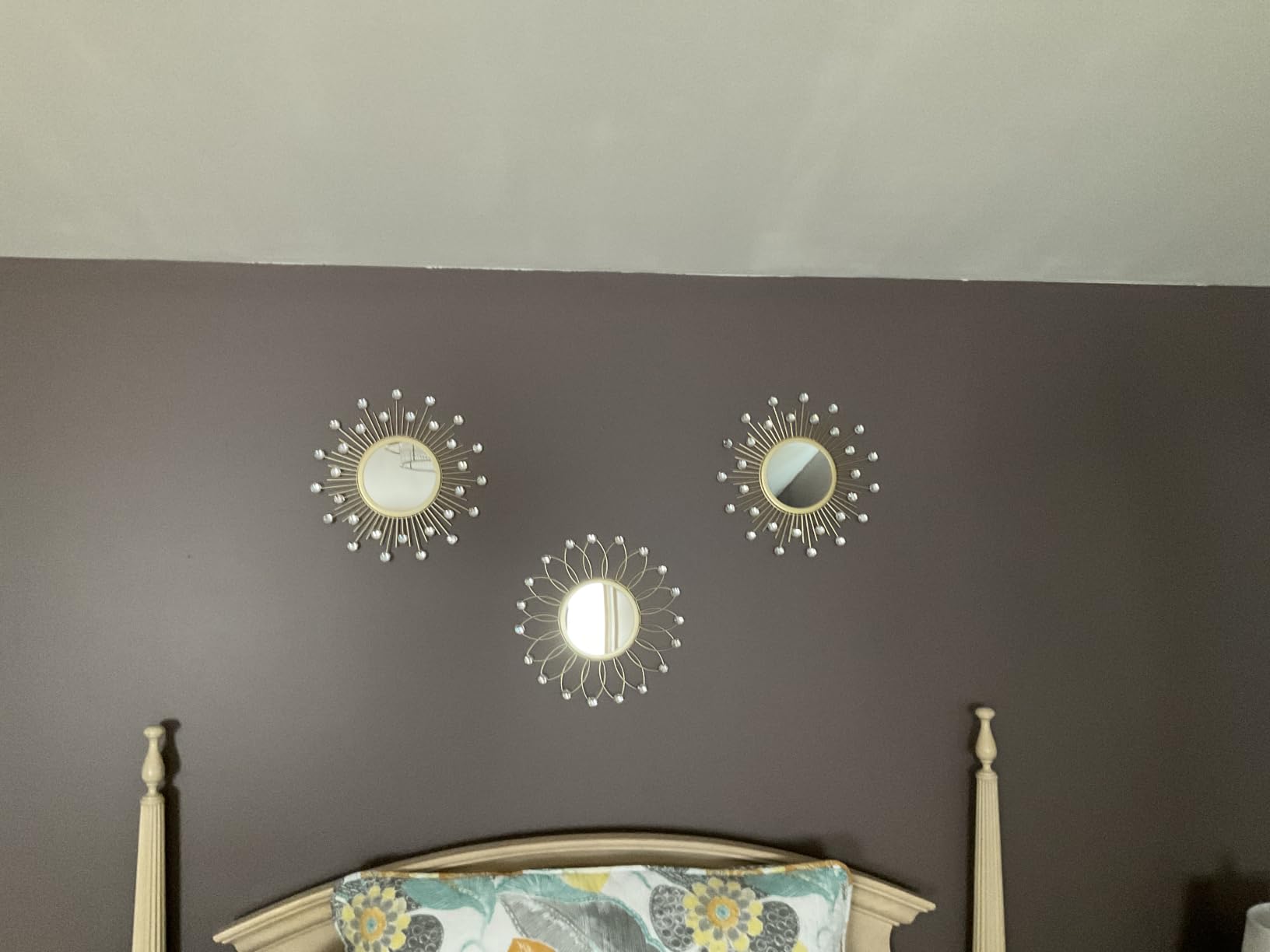 3 Pack Metal Mirrors for Wall Sunburst Wall Mirrors Home Décor Decorative Hanging Wall Art for Living Room Bedroom Entryway (Gold, Flower+Sunburst) customer photo 2