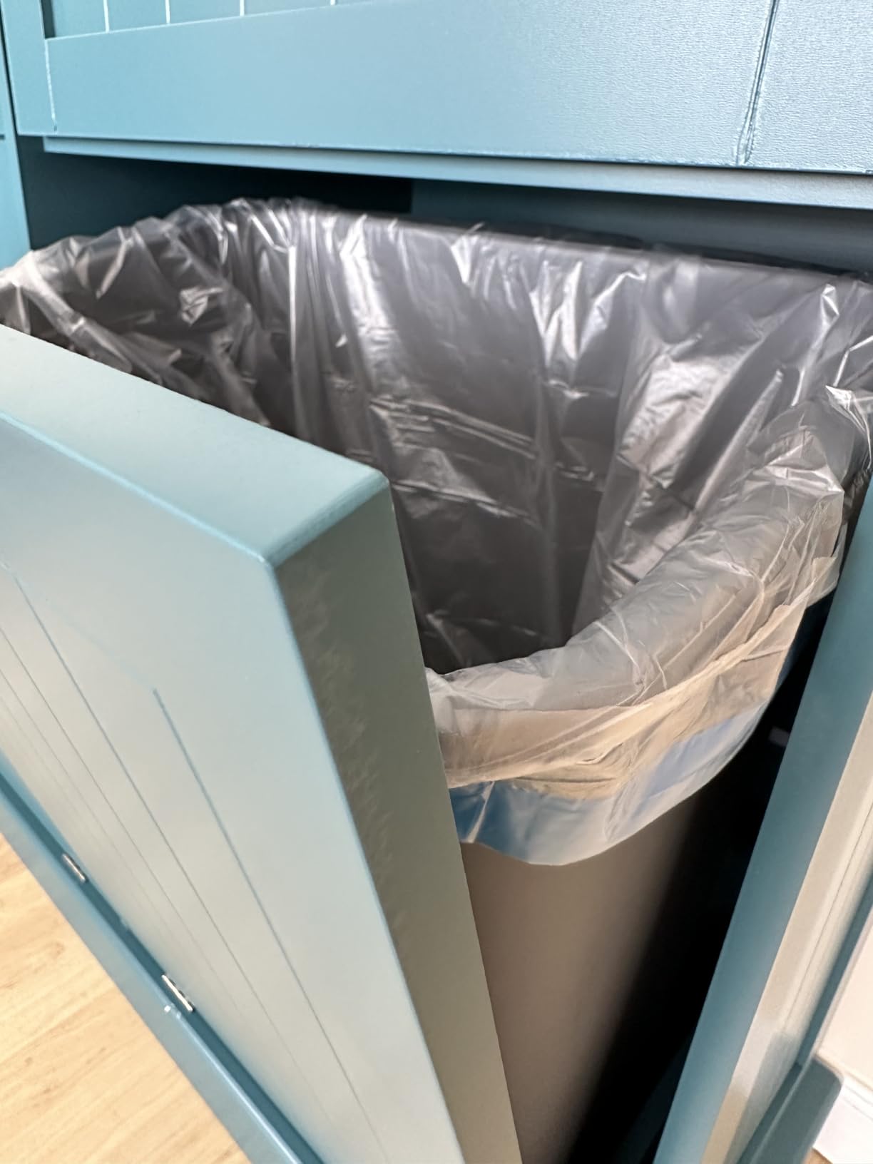 Amazon Basics Rectangular Commercial Office Wastebasket, Easy to Clean, Lightweight, 10 Gallon, Blue, Recycle Logo customer photo 1