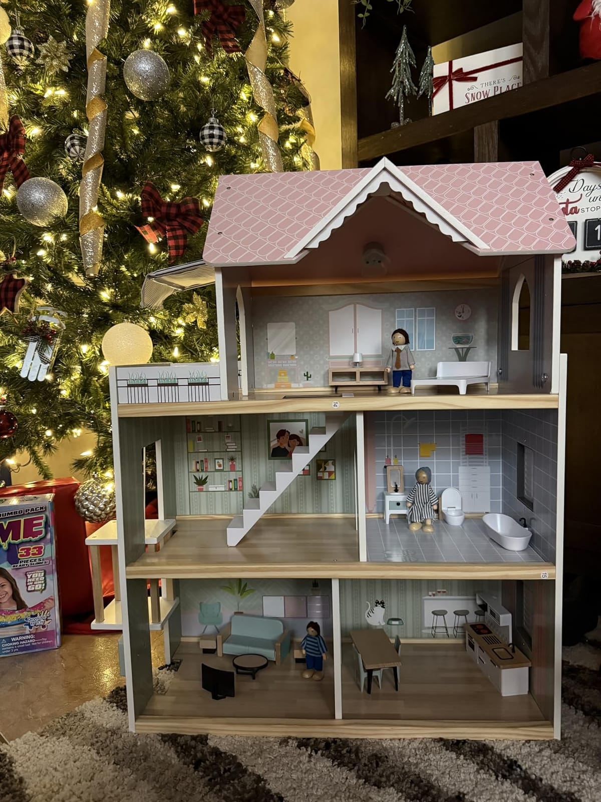 Giant bean Large Pink Wooden Dollhouse with Furniture Dolls for Girls customer photo 2