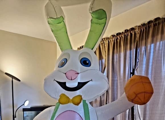 TURNMEON 8 Feet Giant Bunny Easter Inflatables Outdoor Decoration, Lighted Blow up Rabbit Holds Easter Eggs Basket with Tether Stakes LED Light Easter Decor Home Yard Lawn Garden Party Easter Egg Hunt customer photo 1