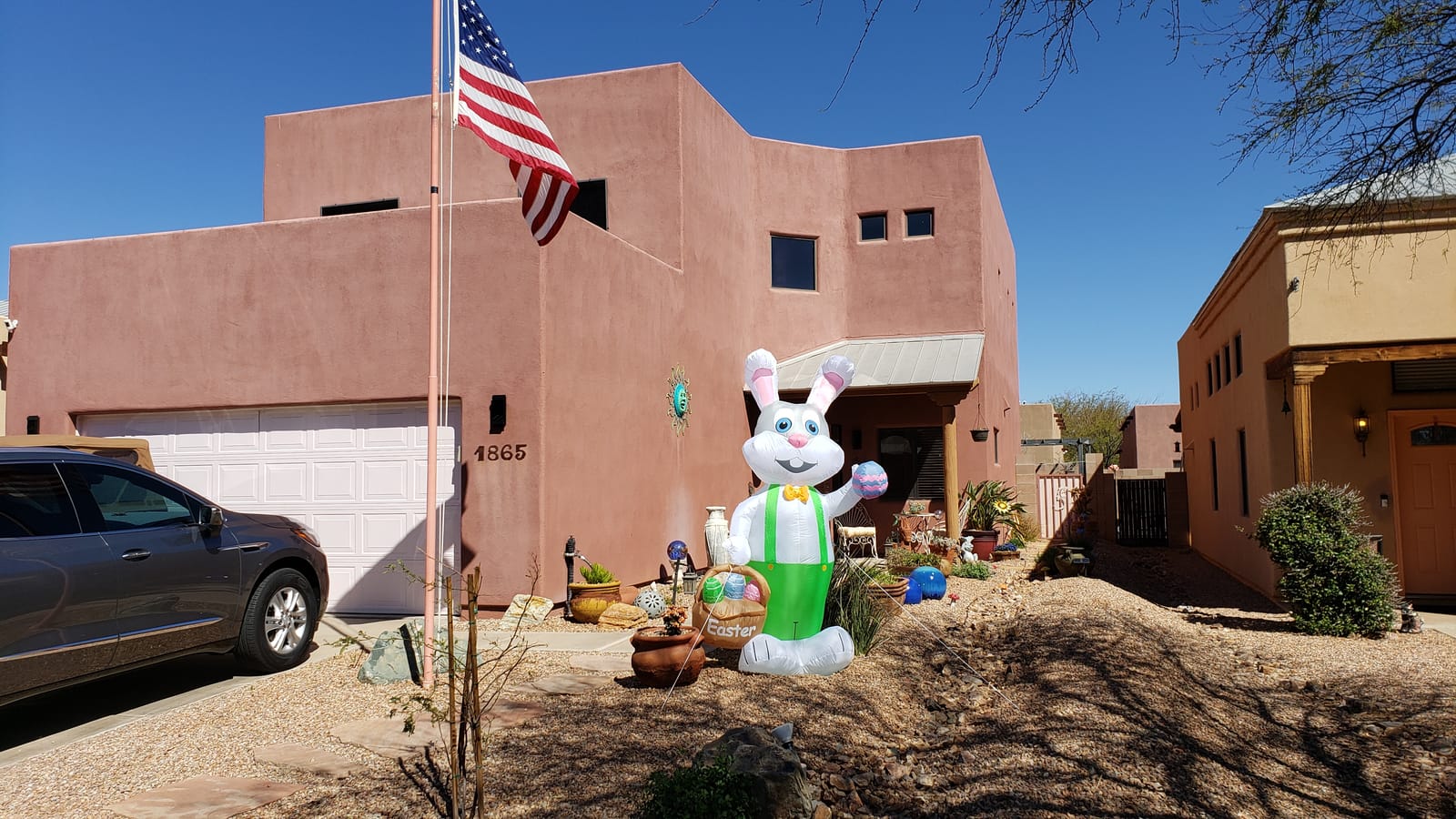 TURNMEON 8 Feet Giant Bunny Easter Inflatables Outdoor Decoration, Lighted Blow up Rabbit Holds Easter Eggs Basket with Tether Stakes LED Light Easter Decor Home Yard Lawn Garden Party Easter Egg Hunt customer photo 2