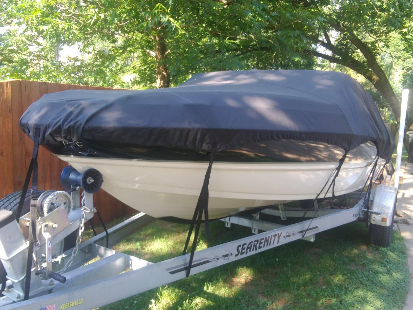MSC Heavy Duty Waterproof Boat Cover, Trailerable Oxford Polyester Cover for V-Hull, Tri-Hull, Runabout, Fishing and Bass Boats (Model F - Length 19'-20' Beam Width: up to 96
