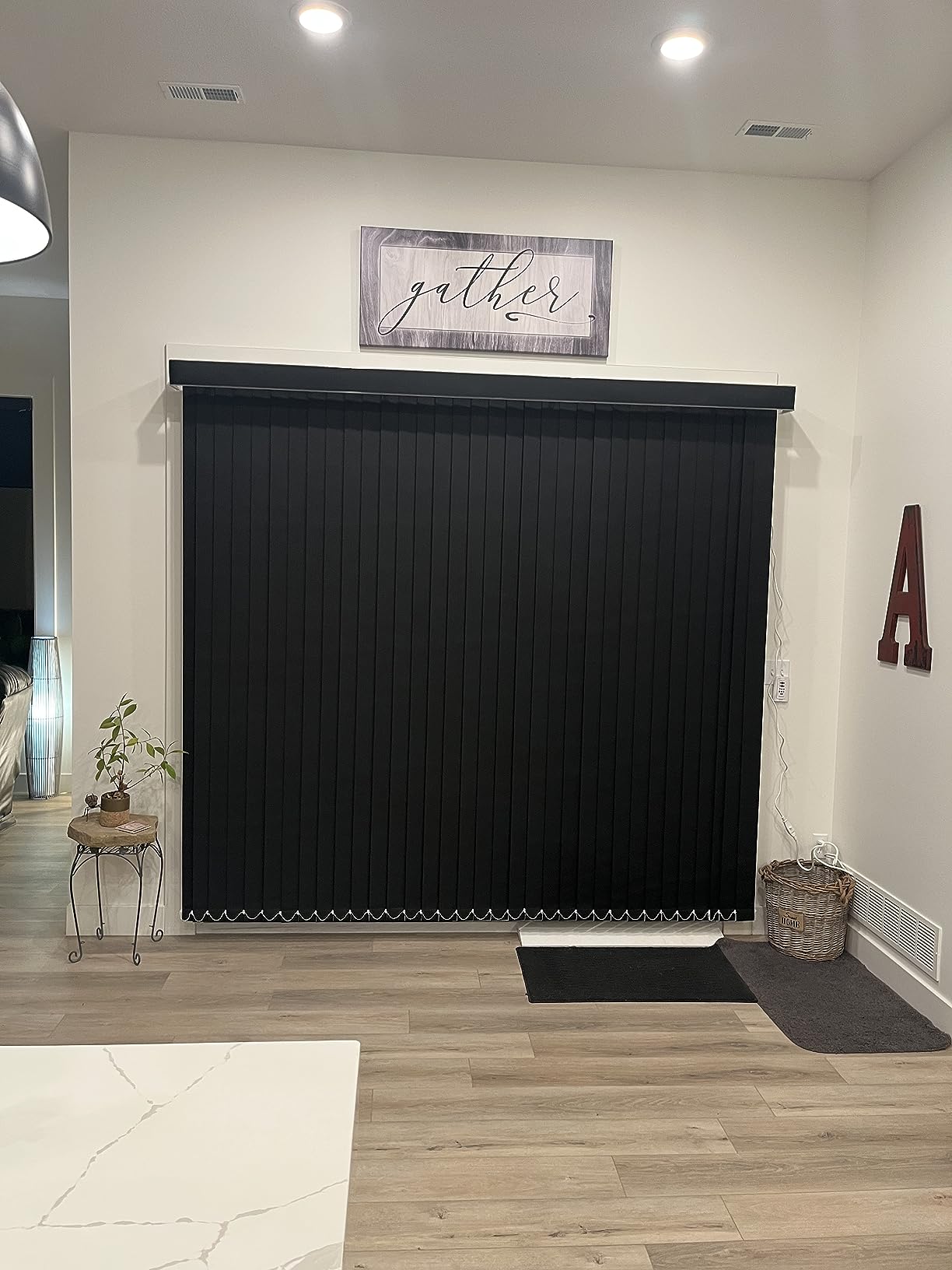 Graywind Motorized Vertical Blinds Compatible with Alexa Google Privacy Reversible Blackout Smart Vertical Blind Remote Control Track Slats Set for Patio Sliding Glass Doors, Width Up to 157